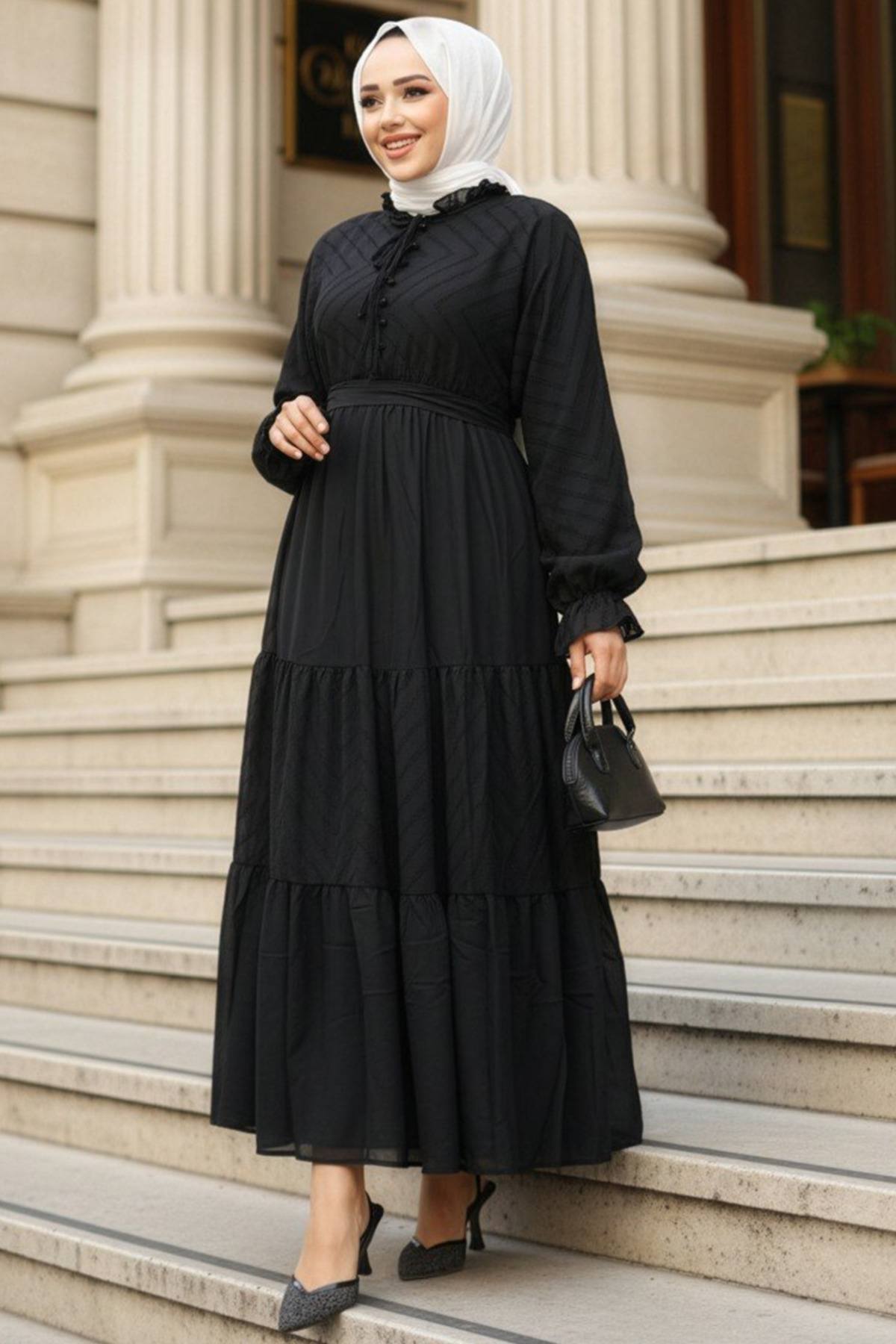 1_org_zoom پیراهن زنانه حجاب Neva Style چین دار 14232HR اورجینال - تصویر 1