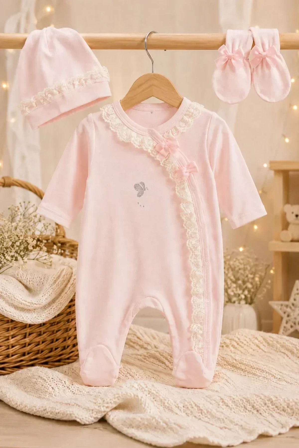 imajbebe Girl Butterfly Lace 3 Piece Jumpsuit Set, Baby Girl Jumpsuit