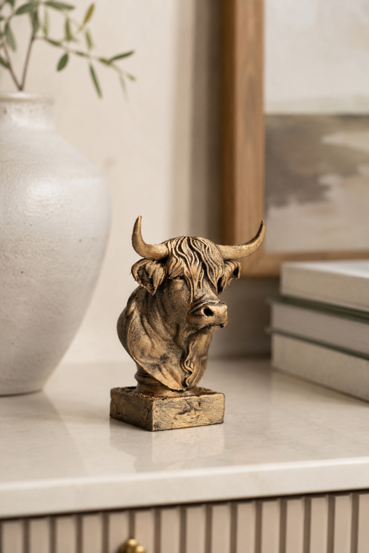 Bull Bust Sculpture – Handmade Decorative Figure 10cm – Table Top Ornament