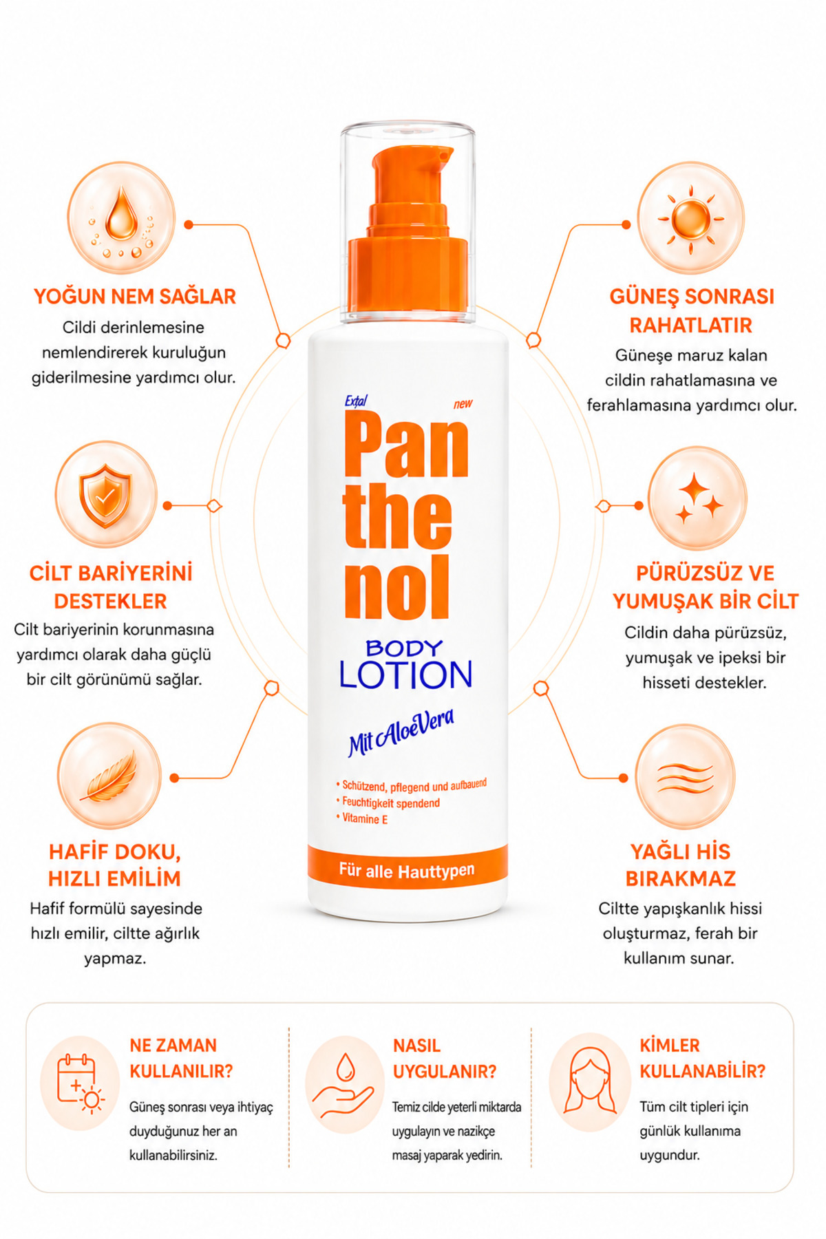 Panthenol Nemlendirici Ve Besleyici Vücut Losyonu 200 ml E vitamini Allantoin — 8697410694060 — تصویر 3 از 5