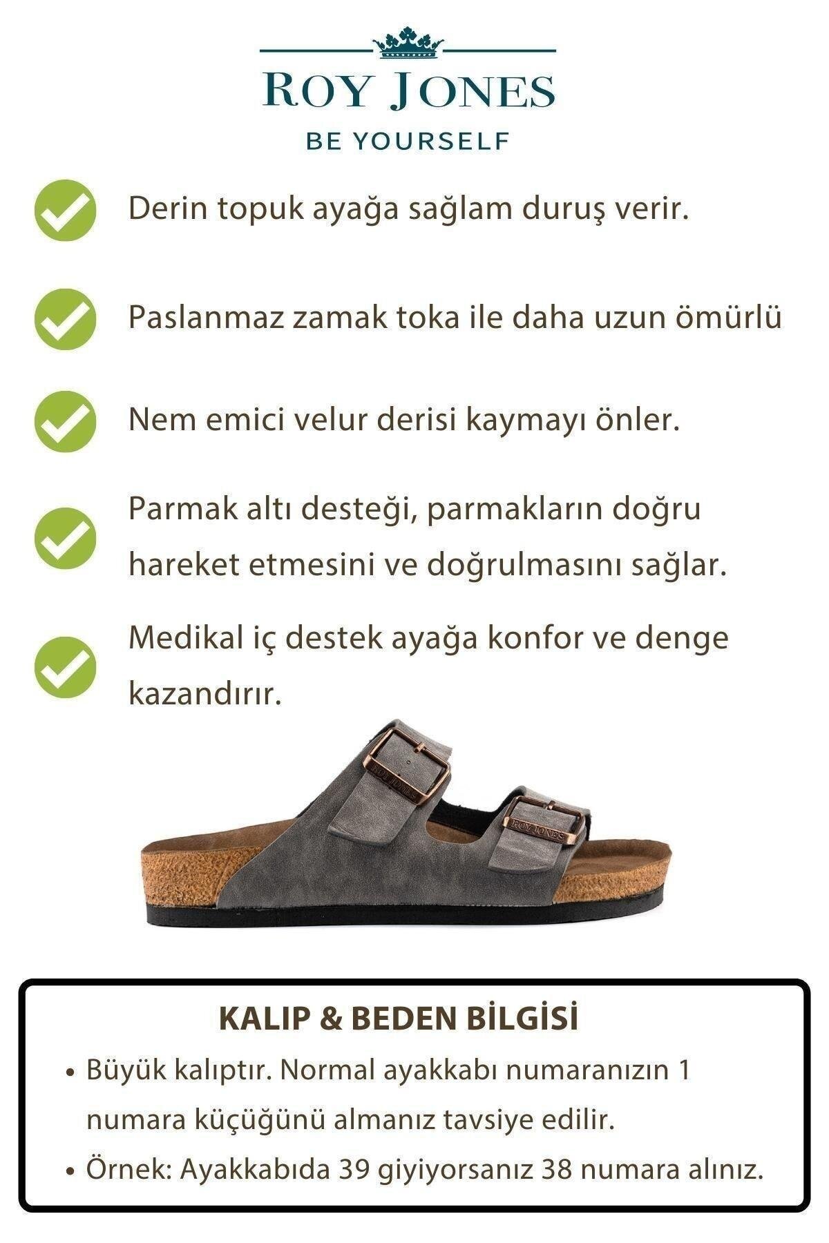 Roy Jones Unisex Ortopedik Tabanlı Konfor Modeli Terlik Çift Bantlı Tokalı Günlük Rahat Dışarı Ev Içi Terliği görsel 6