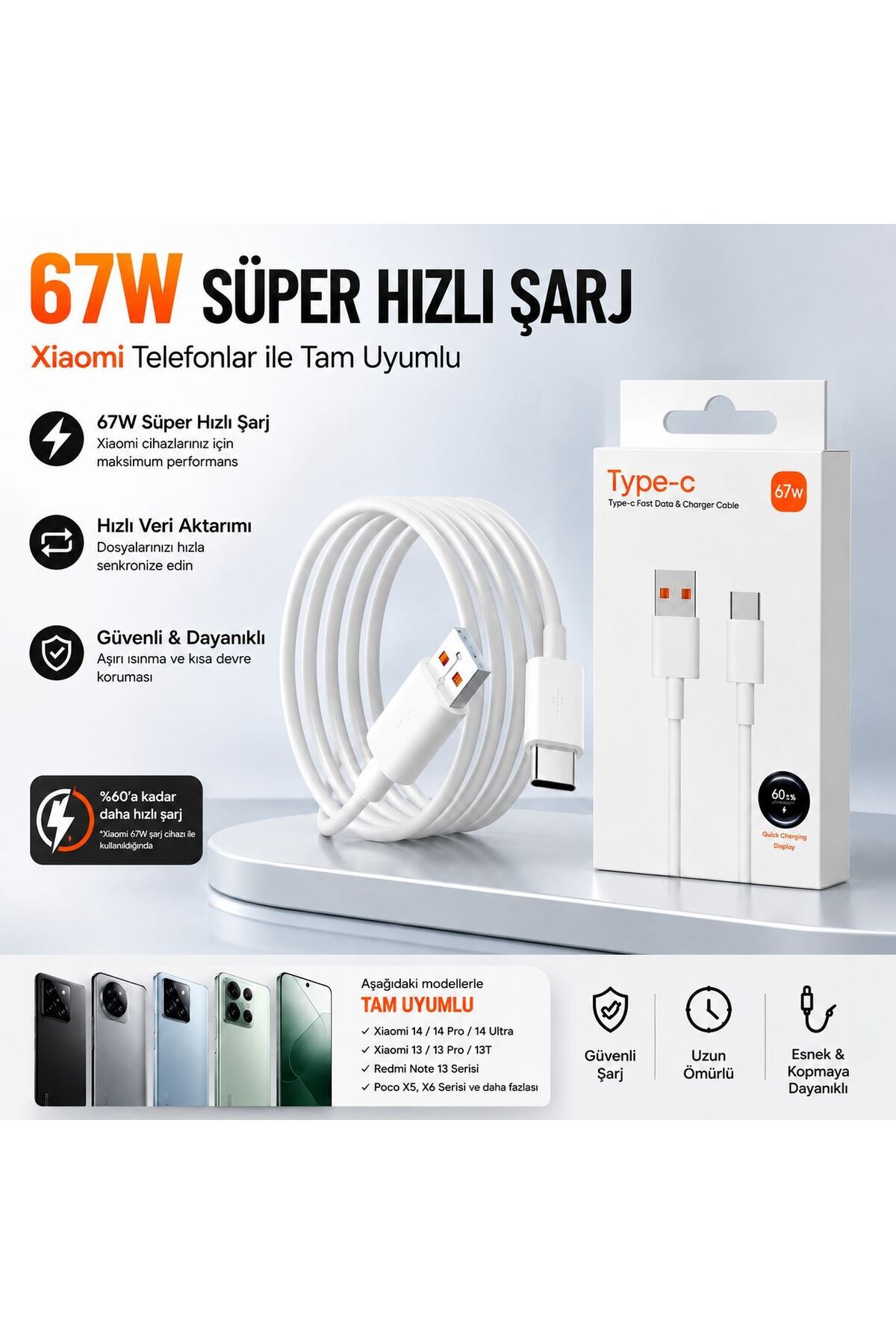 Voxlink Xiaomi uyumlu 67W Hızlı Şarj Kablosu (Kutulu) - Fiyatı