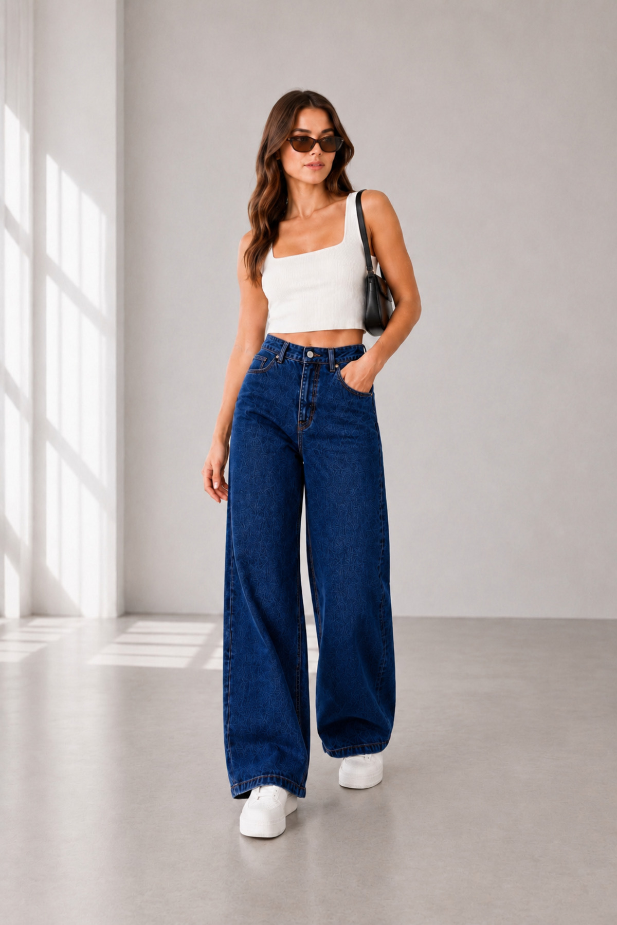 FİVA JEANS Women's High Waist Loose Wide Leg Casual Jean Denim Pants Comfortable Fit