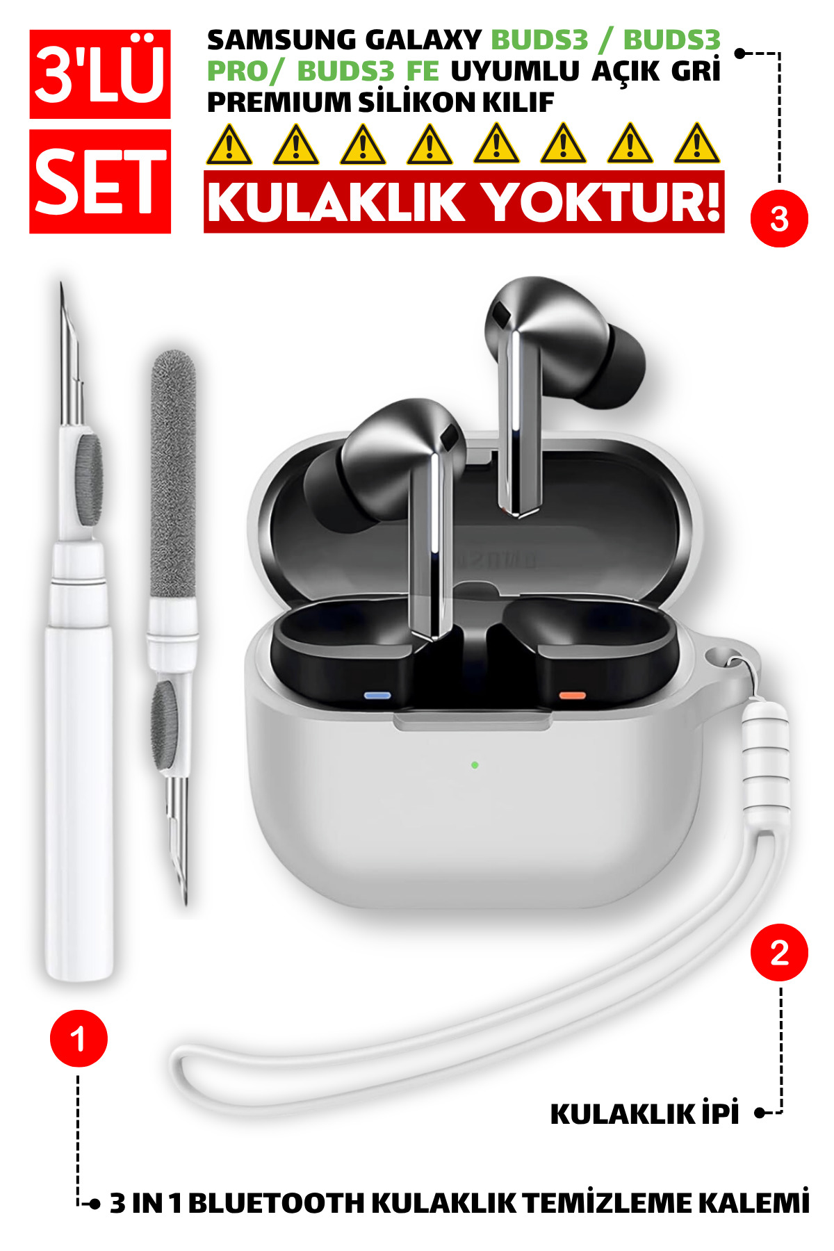 Samsung Galaxy Buds3, Buds3 Pro, Buds3 Fe Compatible Silicone Case, Headphone Lanyard, Cleaning Pen Set