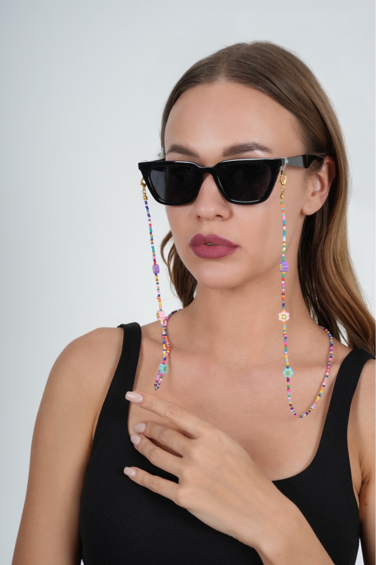 Fimo Flower Sand Beads Glasses Chain - Necklace - Bracelet