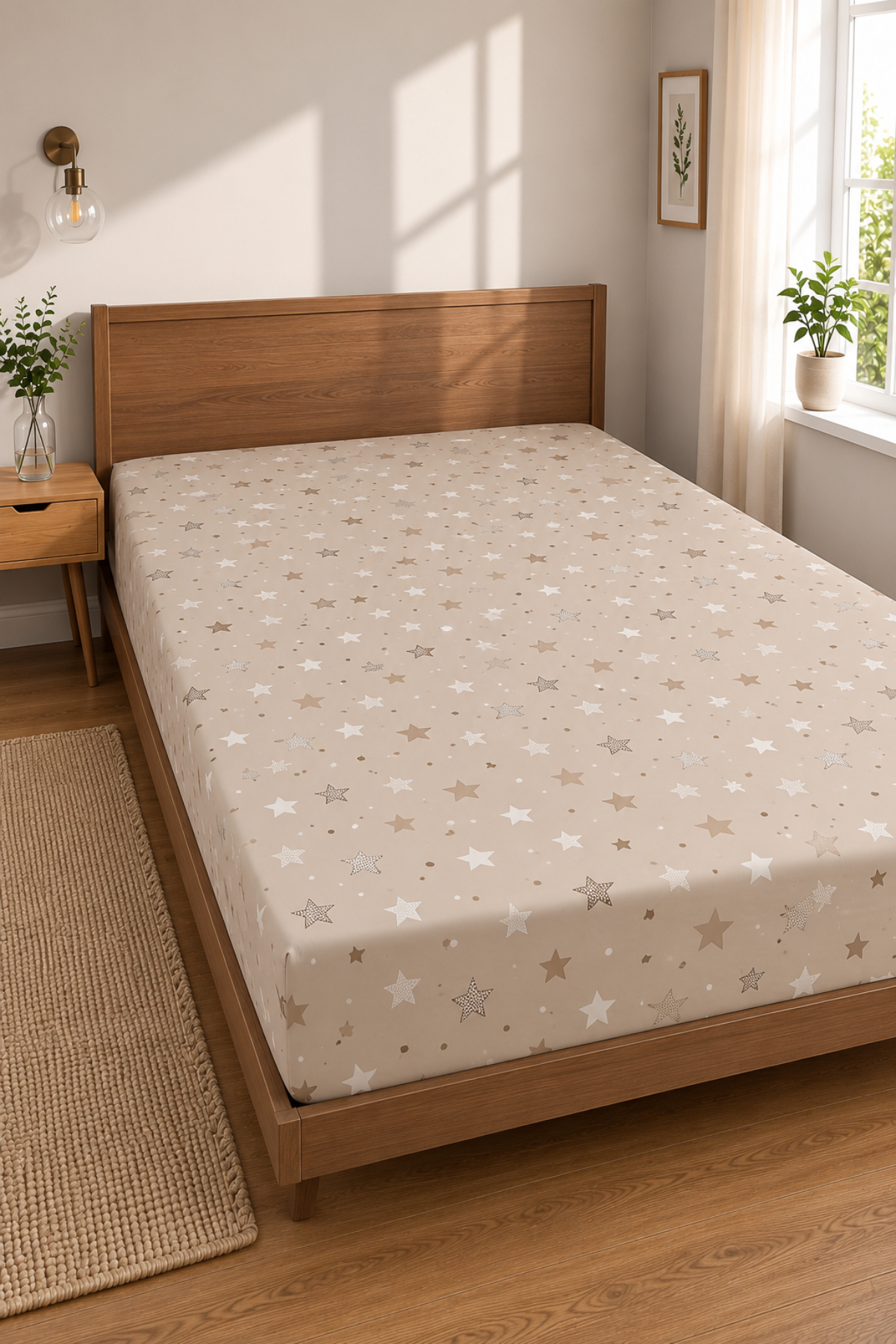 Single & Double Cotton Sheets Coffee Star Pattern Rubber Free (SHEETS ONLY)