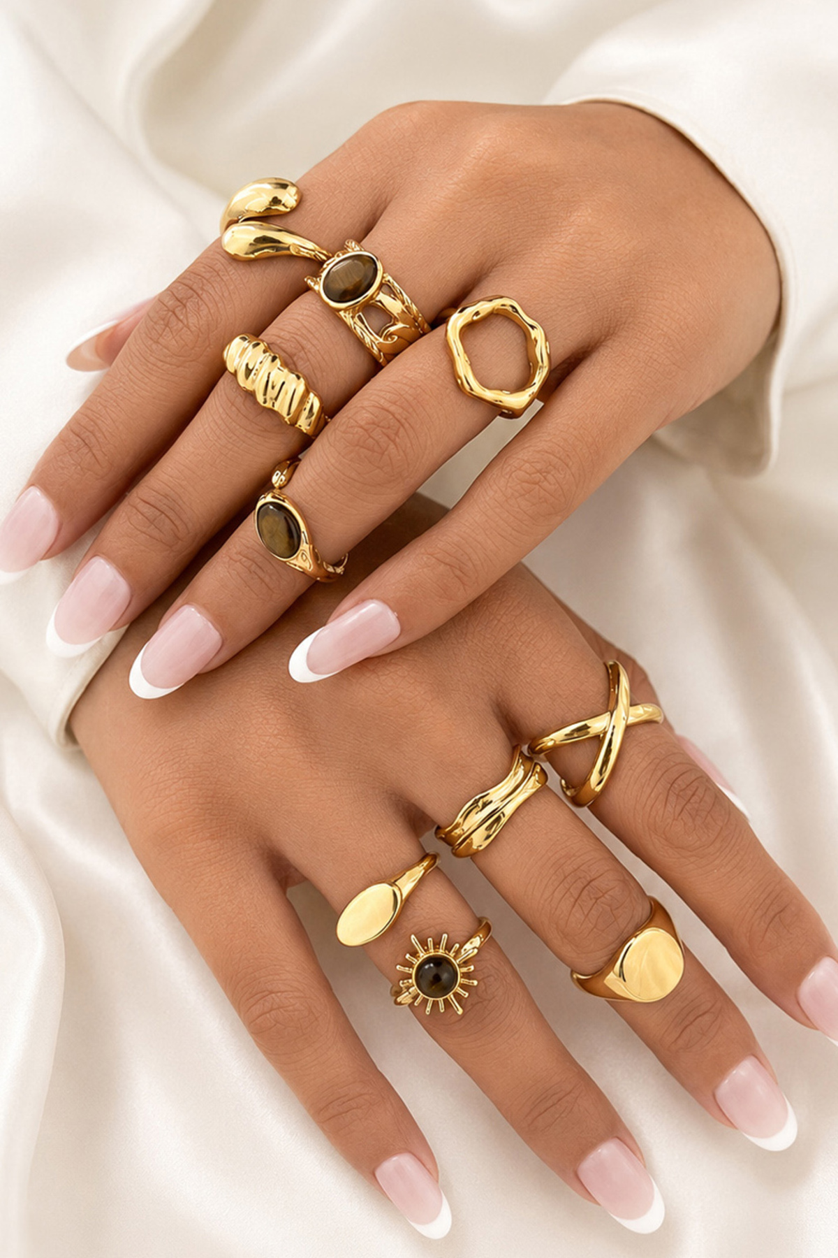 TREND COLLECTİON 10’lu Gold Ayarlanabilir Yüzük Seti - Vintage Kadın VİP Yüzük Set