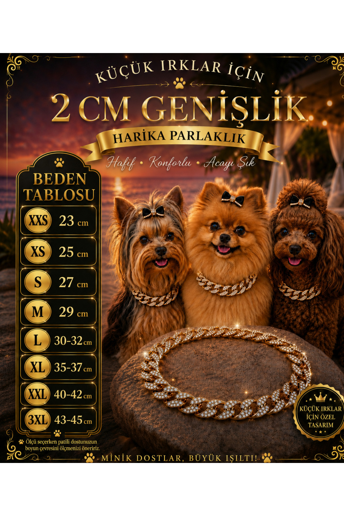 LOOL PREMİUM TAŞLI ZİNCİR KOLYE TASMA 2 Cm HAFİF TASMA KOLYE