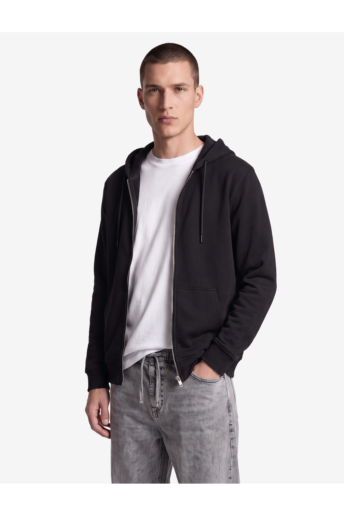 Koton Uzun Kollu Şardonlu Fermuarlı Kanguru Cepli Sweatshirt görsel 2
