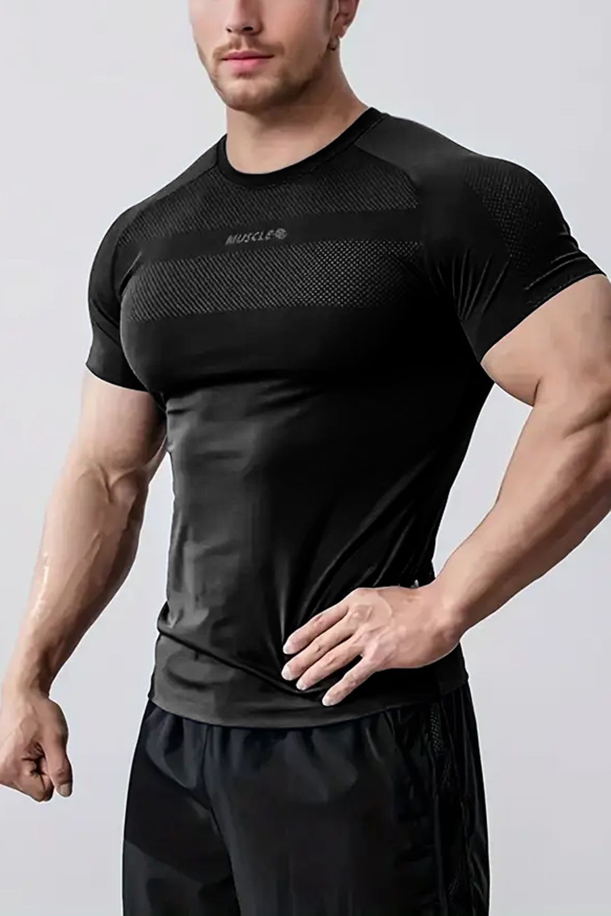 GHASSY CO Erkek Compression Sports Nem Emici Hızlı Kuruyan Renk Solmayan Atletik Fitness T-Shirt görsel 2