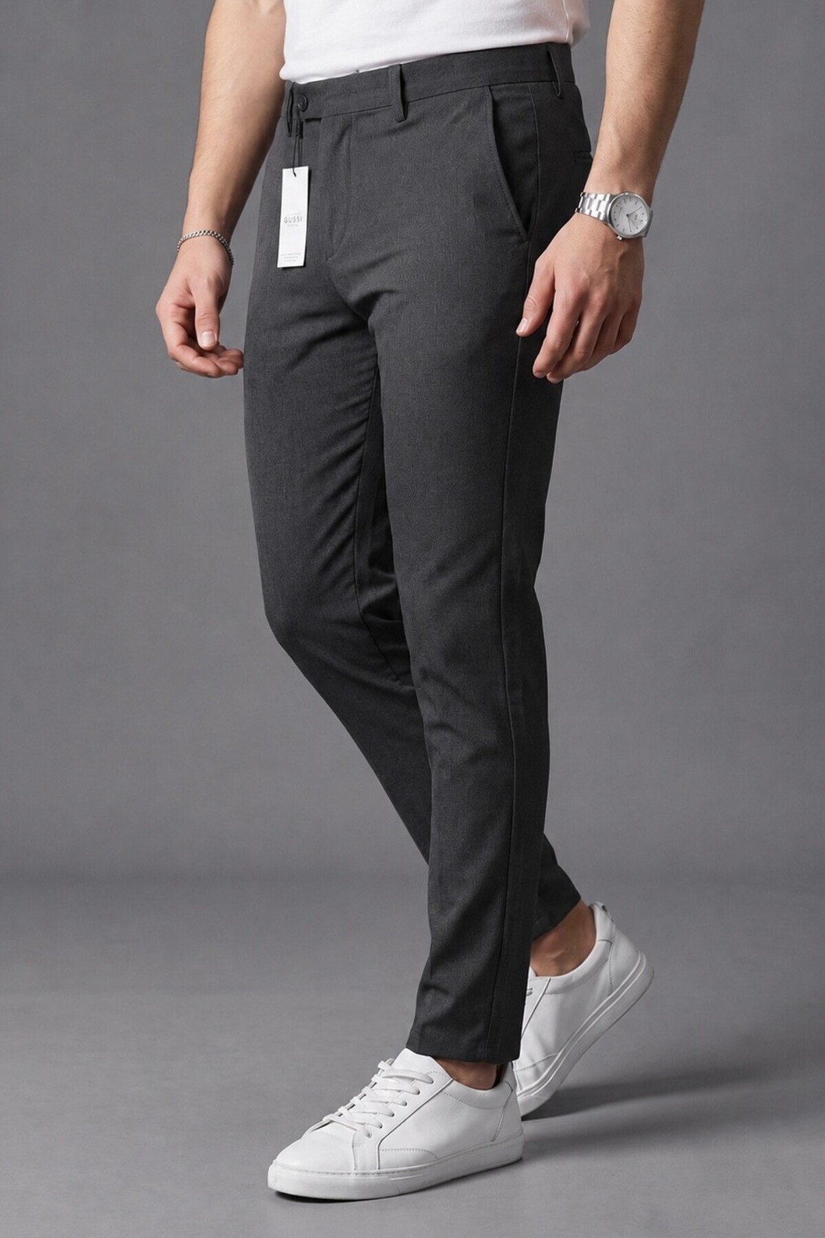 Erkek Füme Renk Kaliteli Esnek Likralı Slim Fit Kumaş Pantolon — خاکستری KUMAŞ-SLİM — تصویر 3 از 5