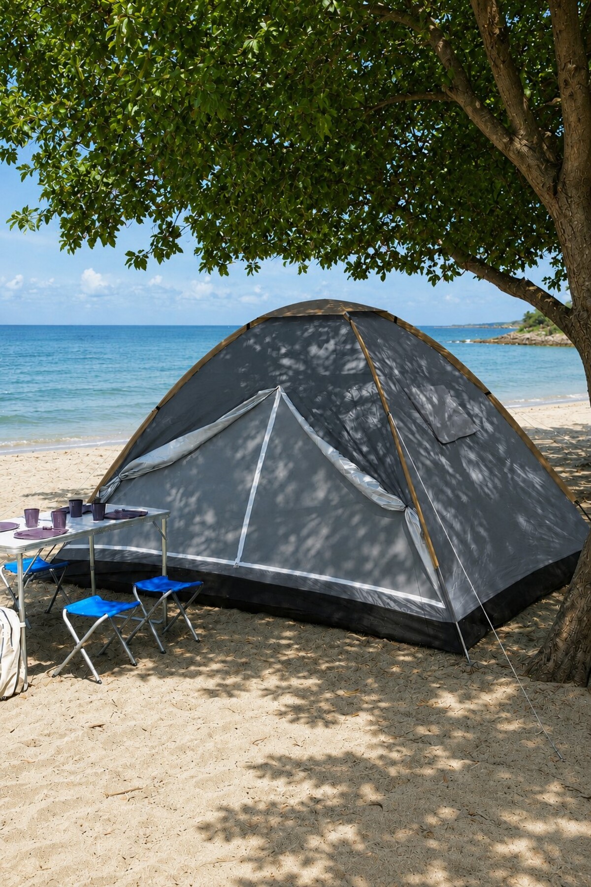 Binbirreyon 7 Kişilik Çadır Dev Boy Kamp Çadırı 3 Mevsim 3 Pencereli 320x240cm Gri Renk Hb041-2