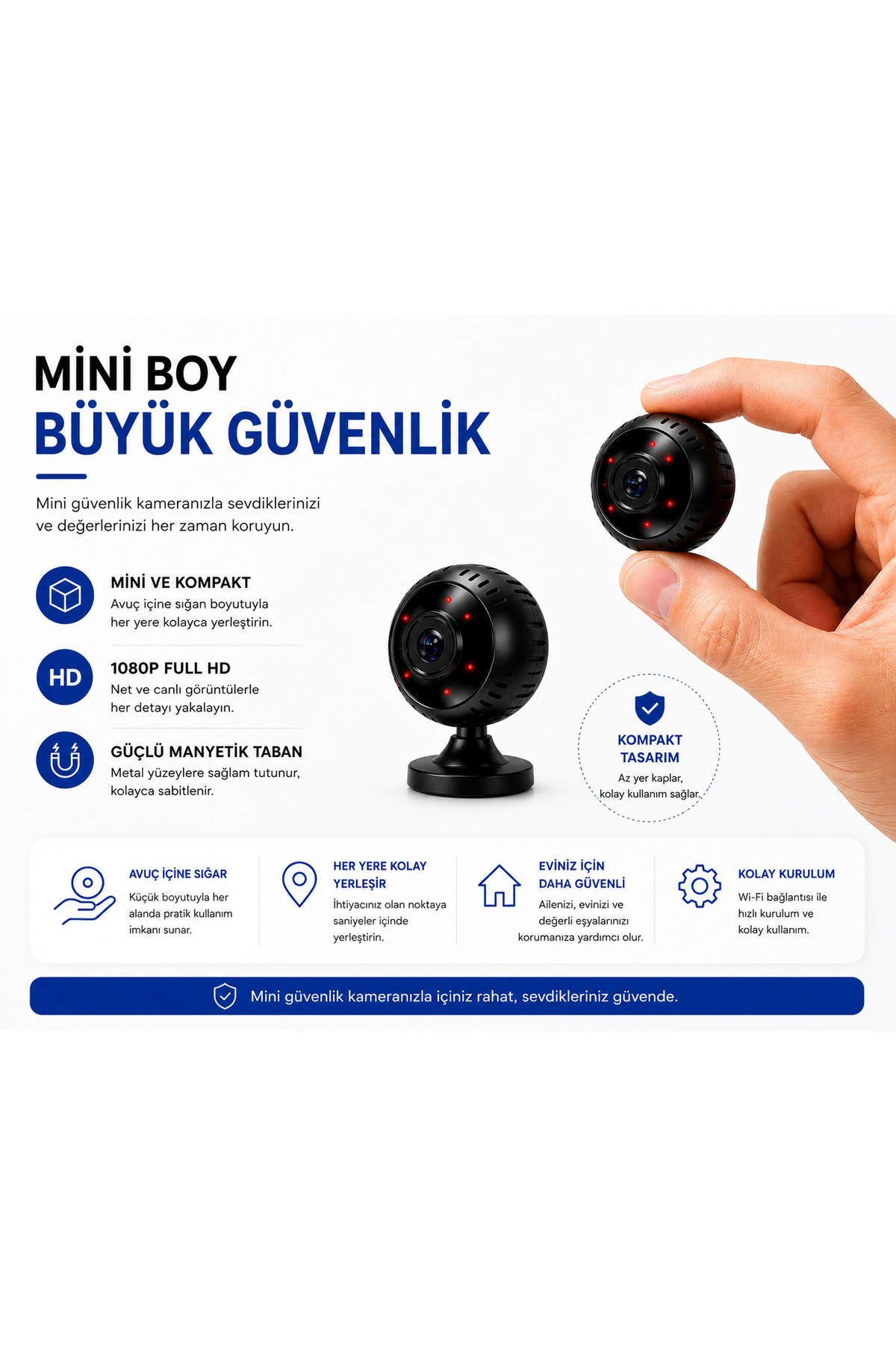 دوربین امنیتی مینی Wi-Fi | 1080P Full HD | زاویه دید وسیع | دید در شب | تشخیص حرکت | پشتیبانی از کارت SD 64GB