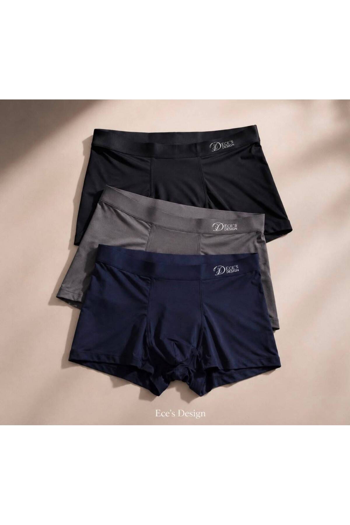 Ece's Design Ece's Erkek 3'lü Dikişsiz Buz İpek Ice Silk Boxer Seti M1010 görsel 2