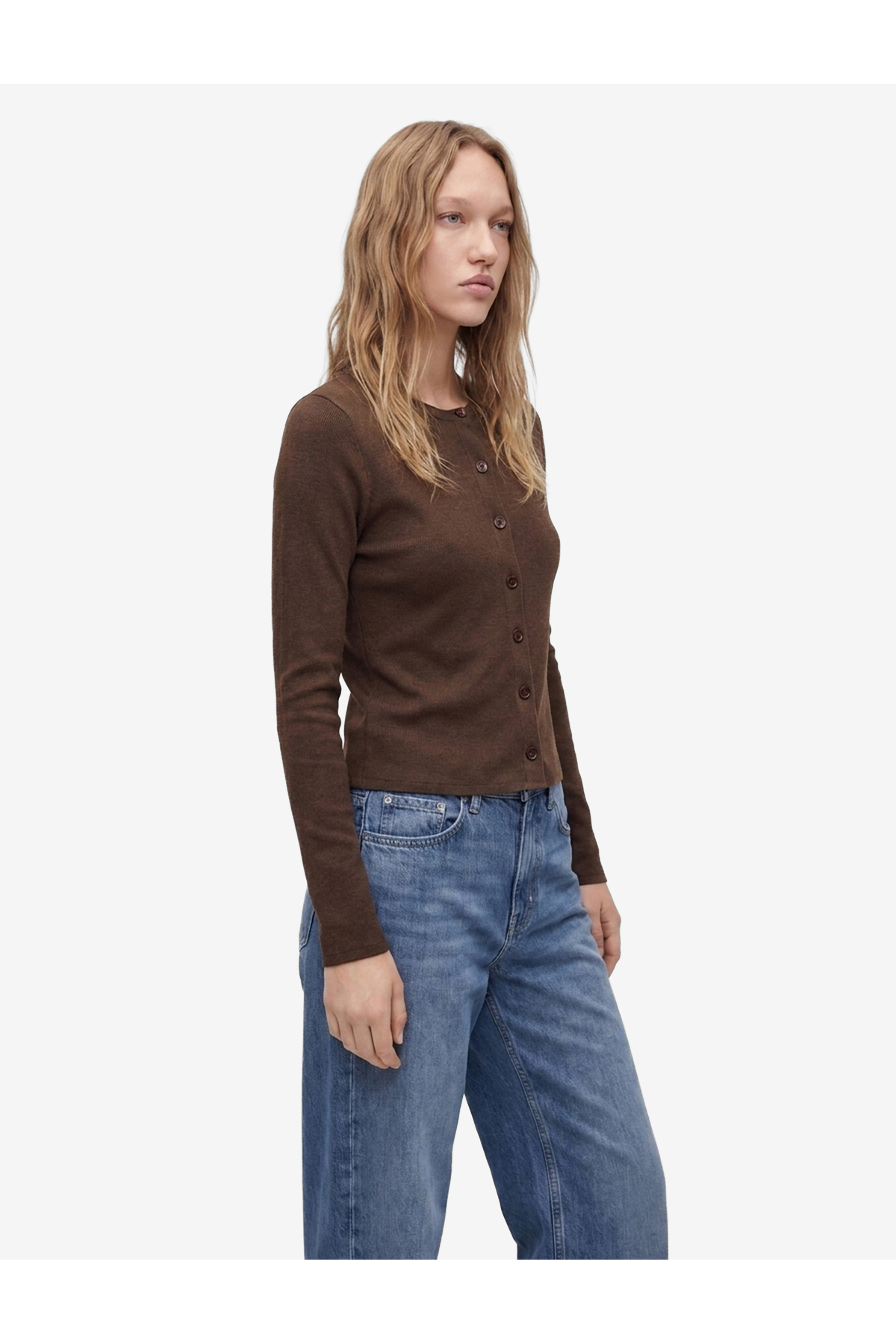 Koton Slim Fit Uzun Kollu Bisiklet Yaka Düğmeli Triko Hırka görsel 2