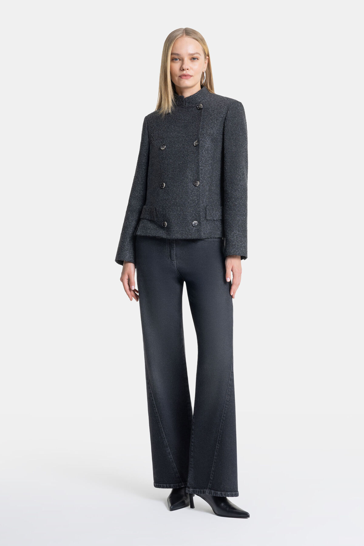 W Collection ANTRASİT KRUVAZE KISA KABAN görsel 6