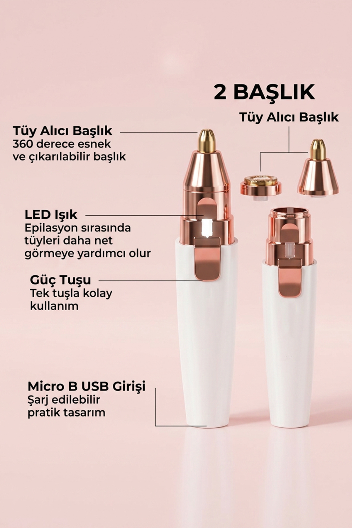  دستگاه اصلاح موی صورت LED قابل شارژ و بی‌نقص دو سر برای رفع موهای ابرو، سبیل و سایر انواع زائد — رنگارنگ dpepilatr  — تصویر 3 از 8