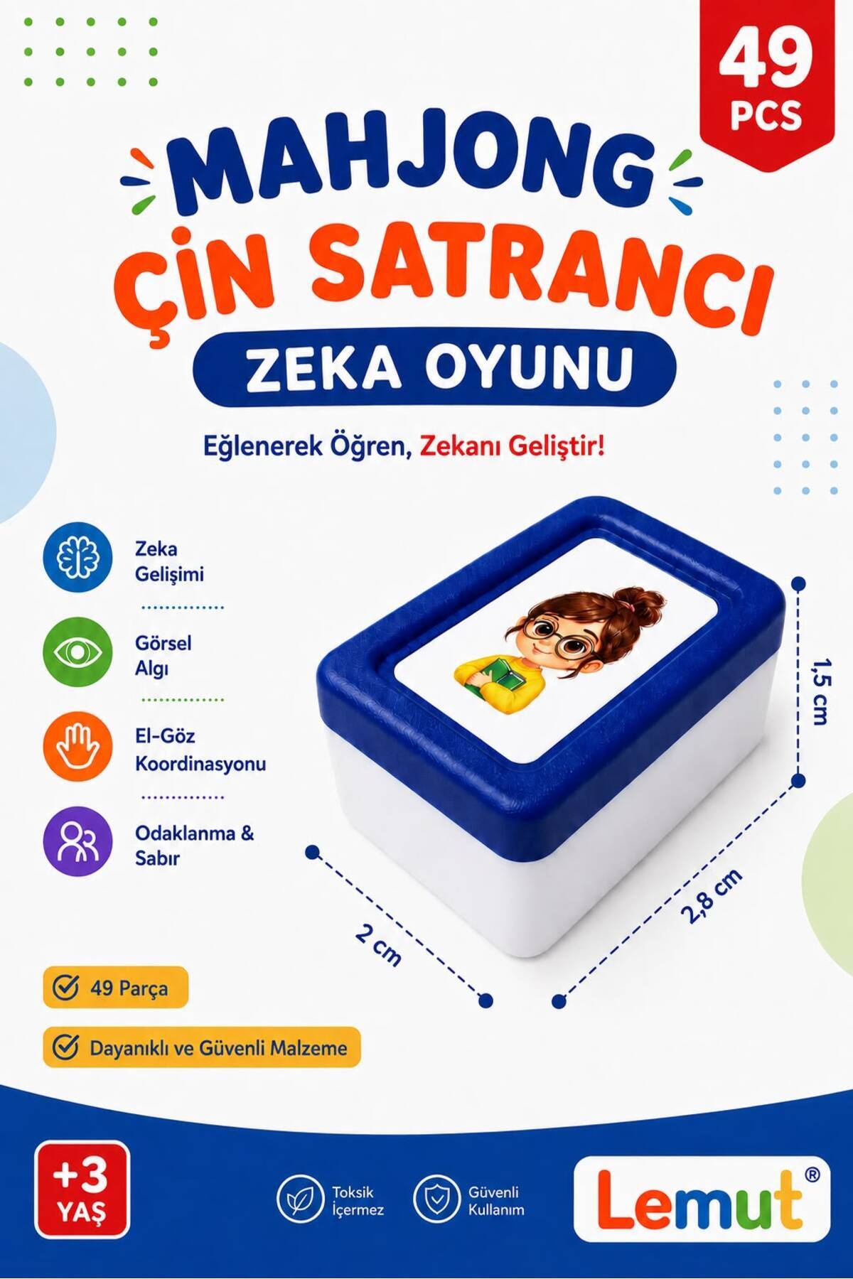 Lemut MAHJONG ÇİN SATRANCI 48'Lİ TAŞ EŞLEŞTİRME ZEKA OYUNLARI