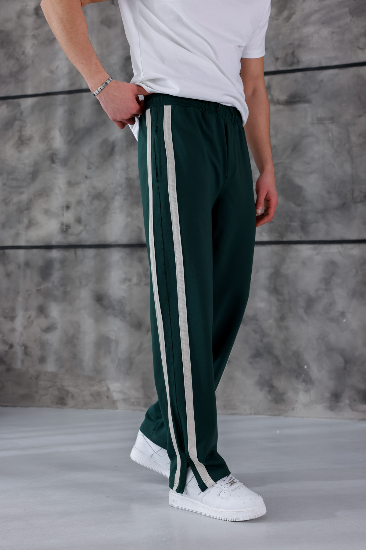 3MODA Erkek Baggy Compak Kumaş Yan Şeritli Eşofman Alt görsel 4