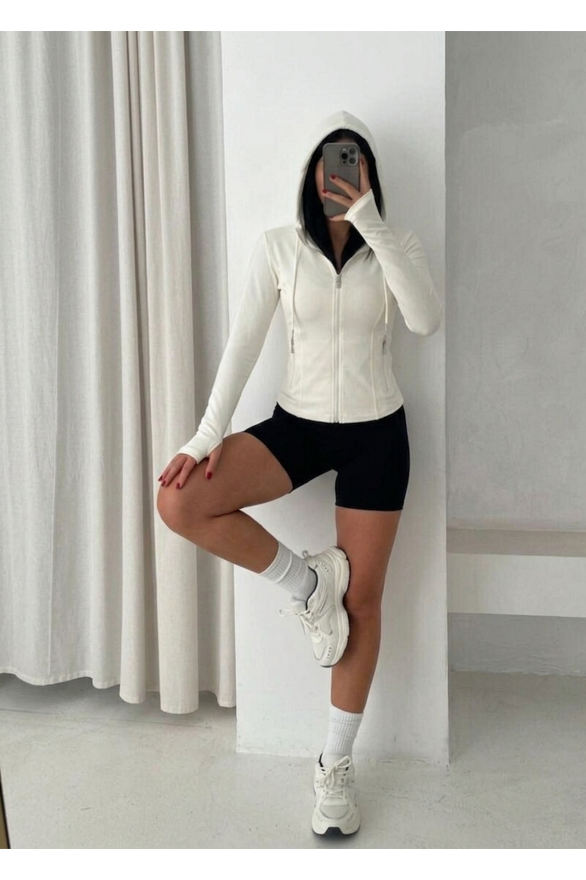 MAİMODA Kadın Kapüşonlu Modal Aktif Ceket Parmak Geçirmeli / Women’s Hooded Modal Active Jacket with Thumb Holes görsel 4