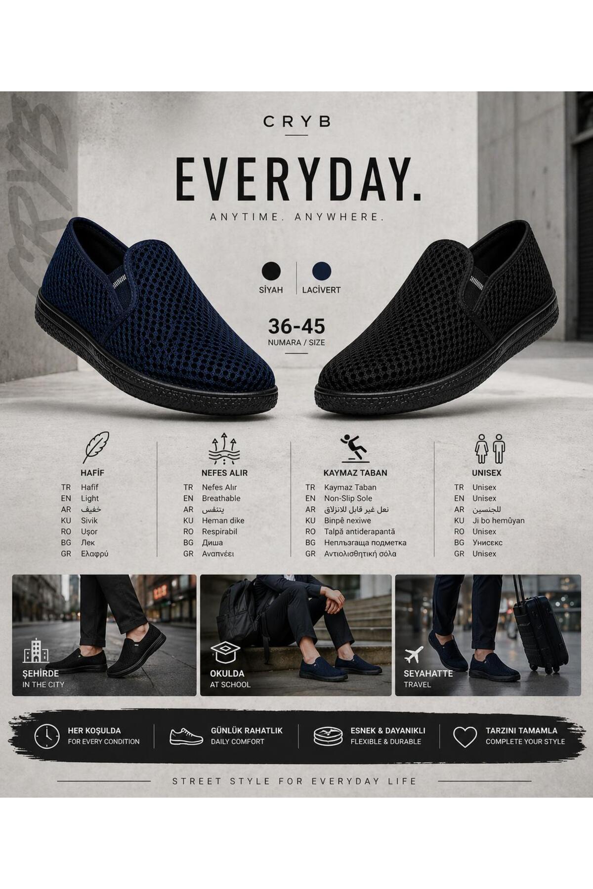 crybrands CRYB Günlük Rahat Hafif Fileli Unisex Spor Ayakkabı, Kaymaz Taban Slip-On görsel 7