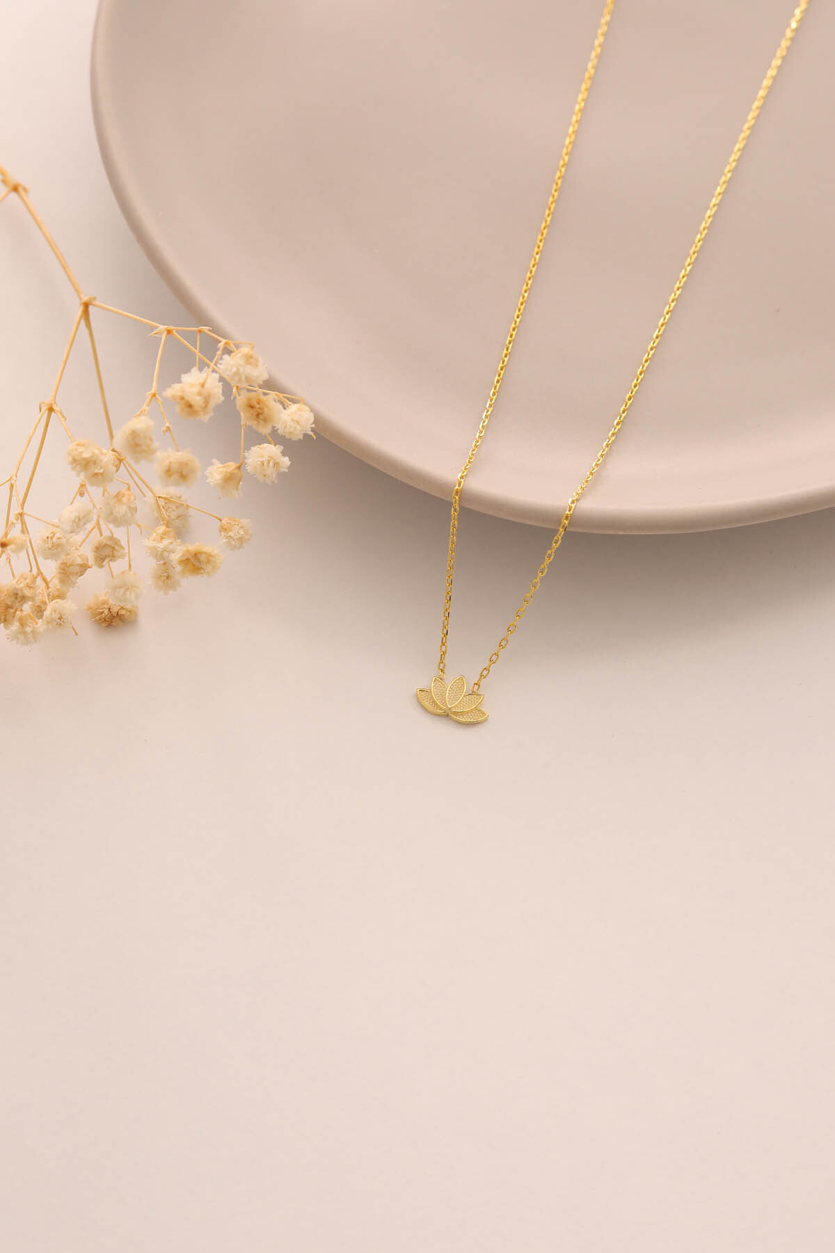 SUNSHINE 925 Ayar Gold Kaplamalı Lotus Minimal Tasarım Gümüş Kolye görsel 2