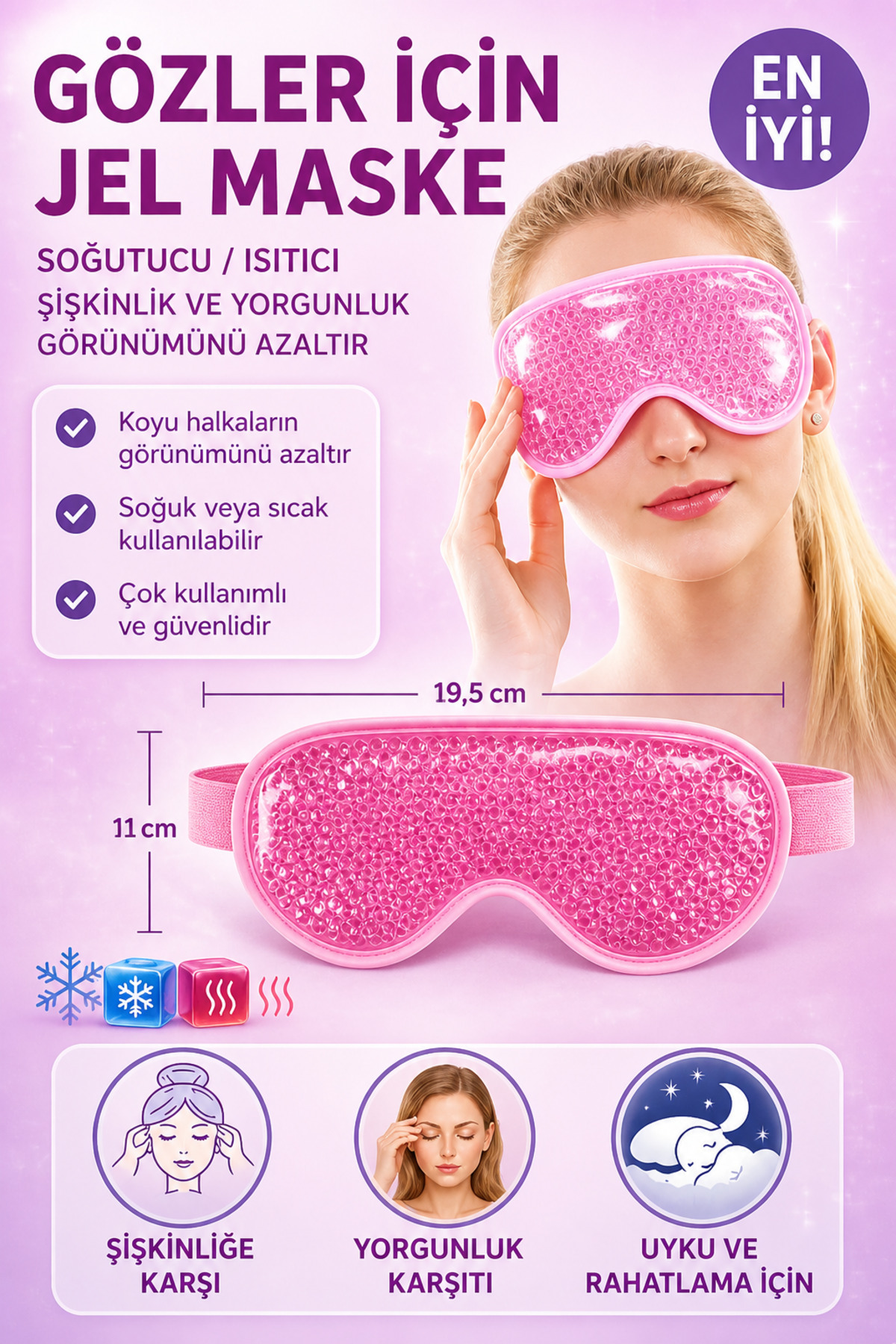 GXMPRO Gözler İçin Jel Maske, Soğuk Termojel Buzlu Göz Maskesi Göz