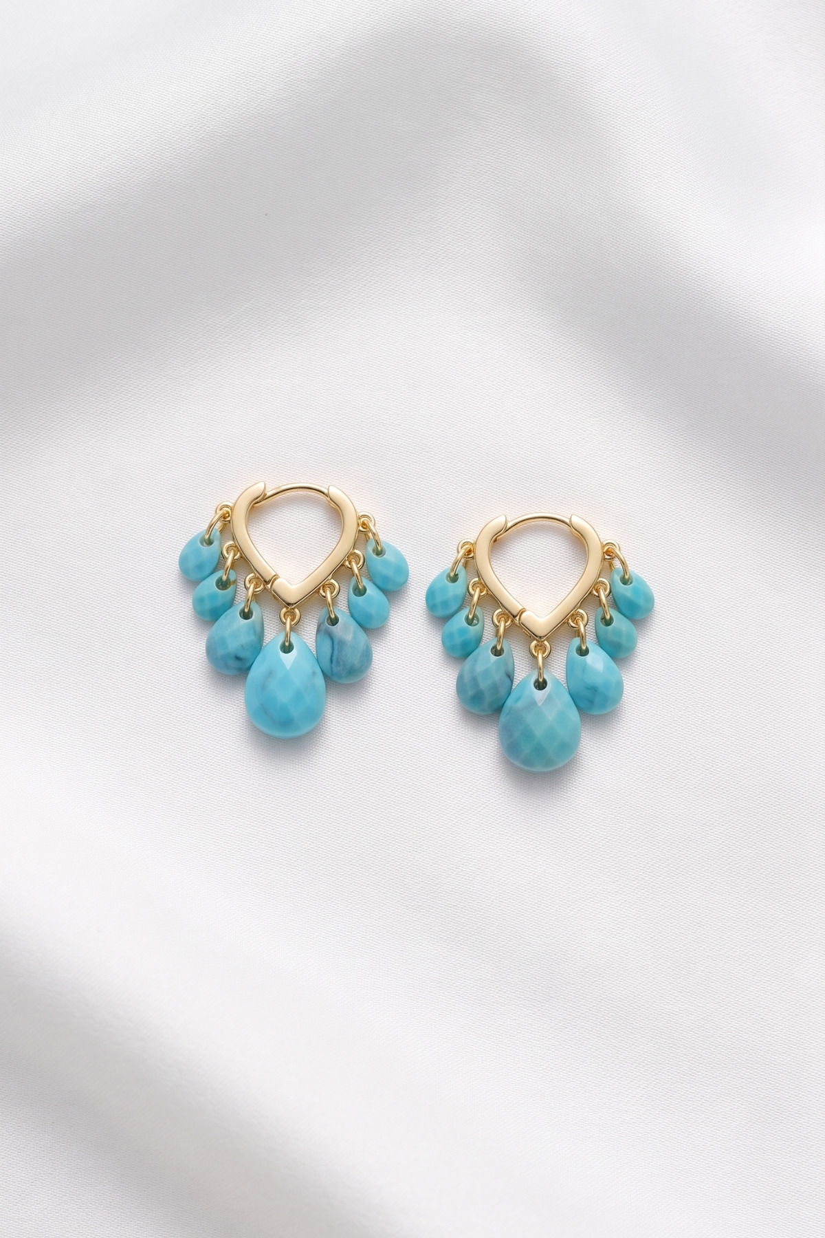 TURQUOISE DROP HEART RING EARRING 2 CM.