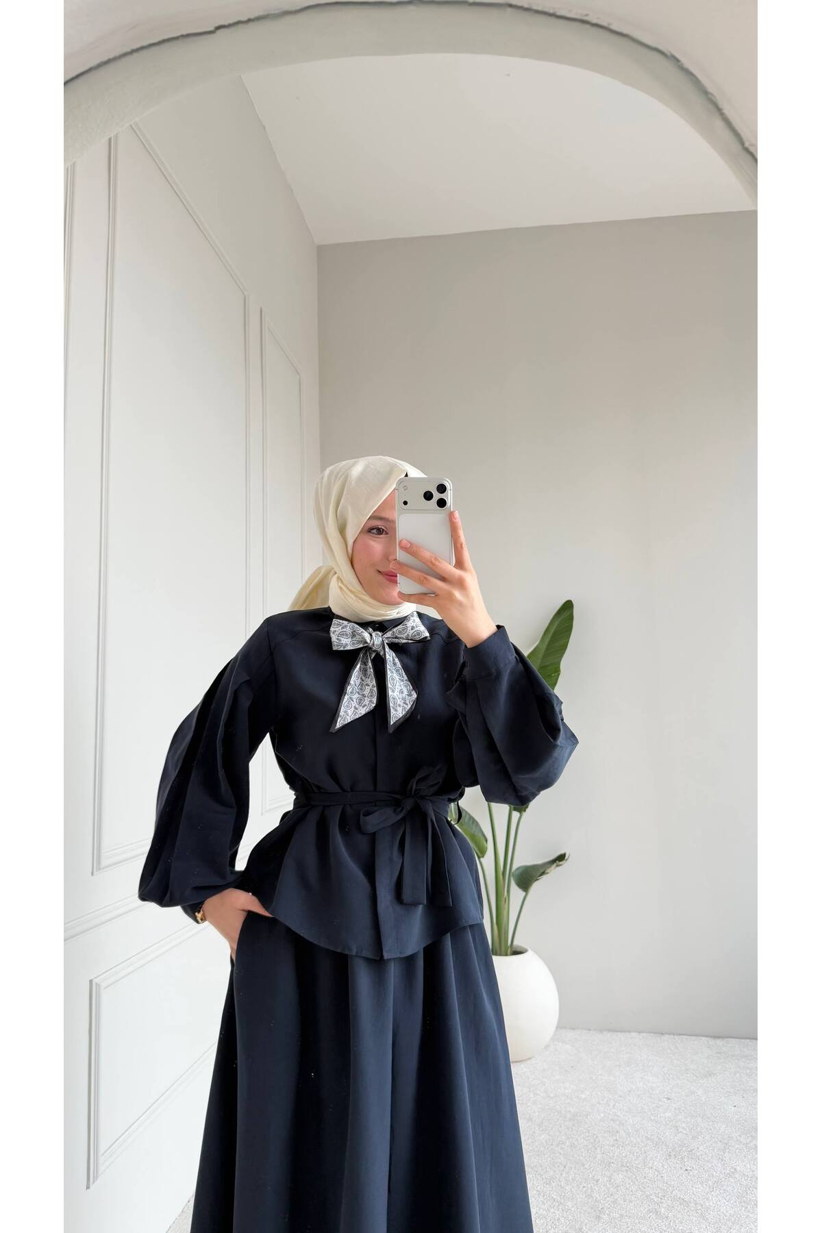New Season Crescent Skirt Modal Tencel Set Scarf Detailed