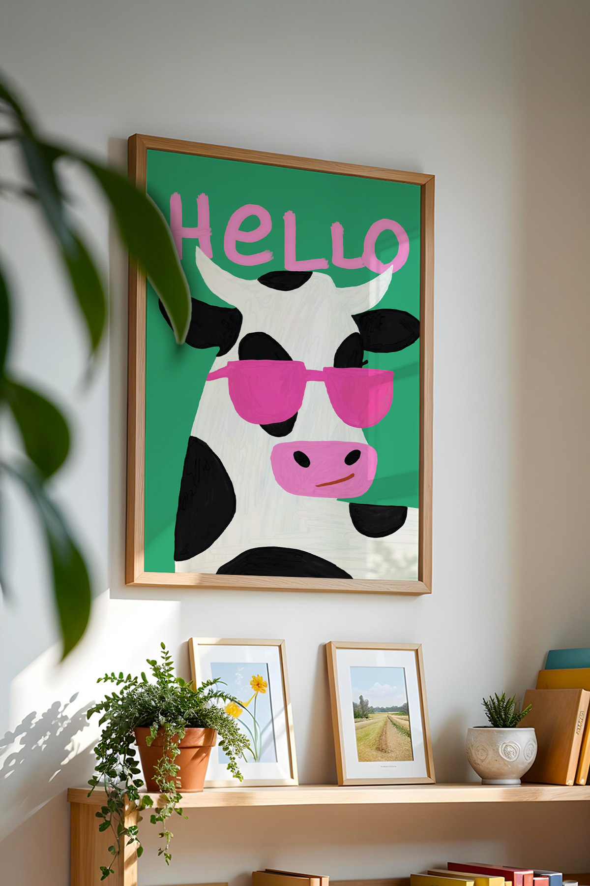 Mizahi İnek İllüstrasyon Tablo Poster Modern Duvar Dekoru Çerçevesiz