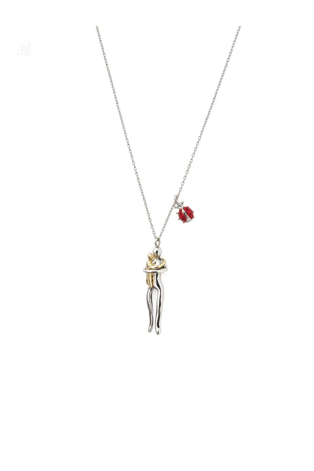 Nefertiti 925 Ayar Gümüş Gold Rodaj Kaplama Sevgi Beraberlik Anne Çocuk ve Anne Bebek Kolye görsel 3