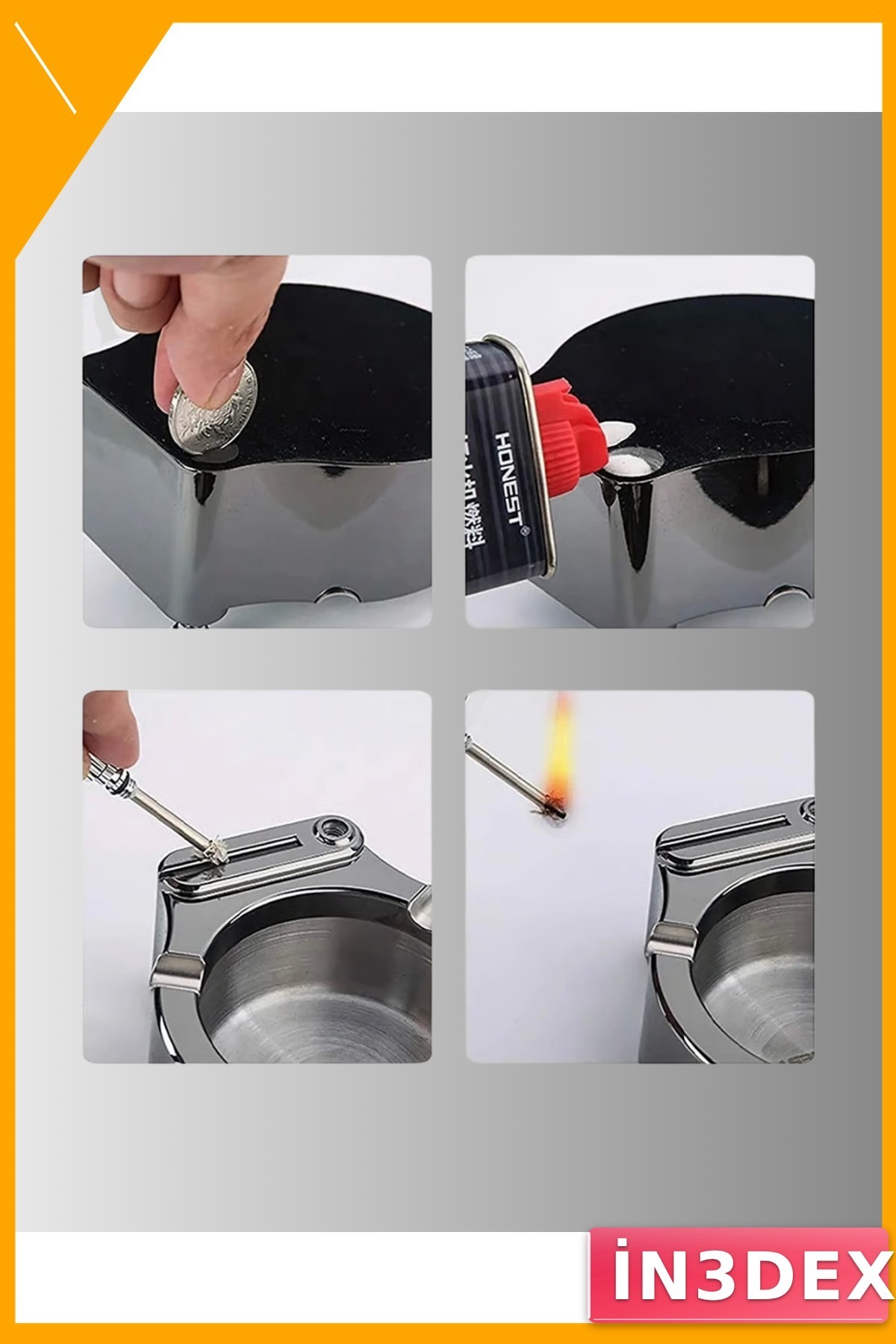 Metal Çakmaklı Küllük Gri Masaüstü Benzinli Ateşleme