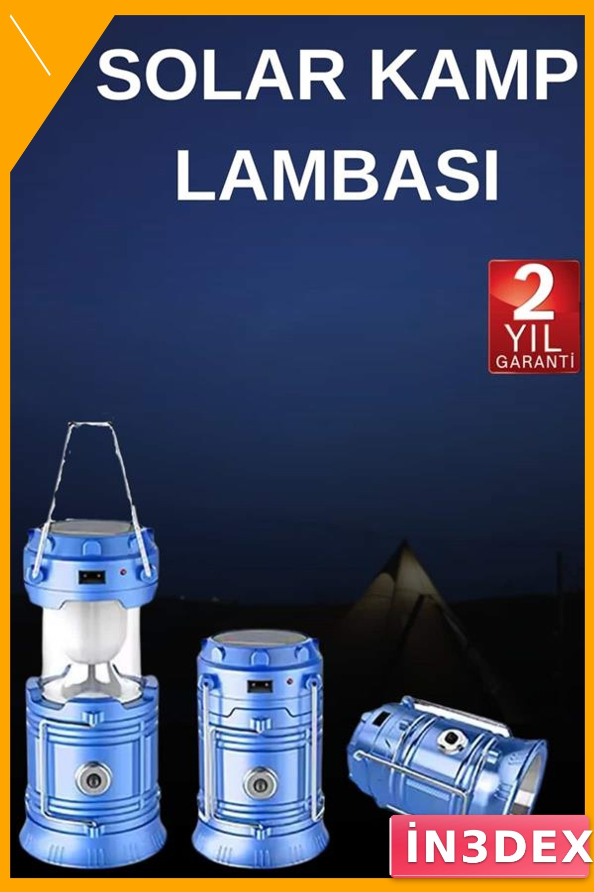 Güneş Enerjili Kamp Feneri USB Şarjlı Taşınabilir Led Işık