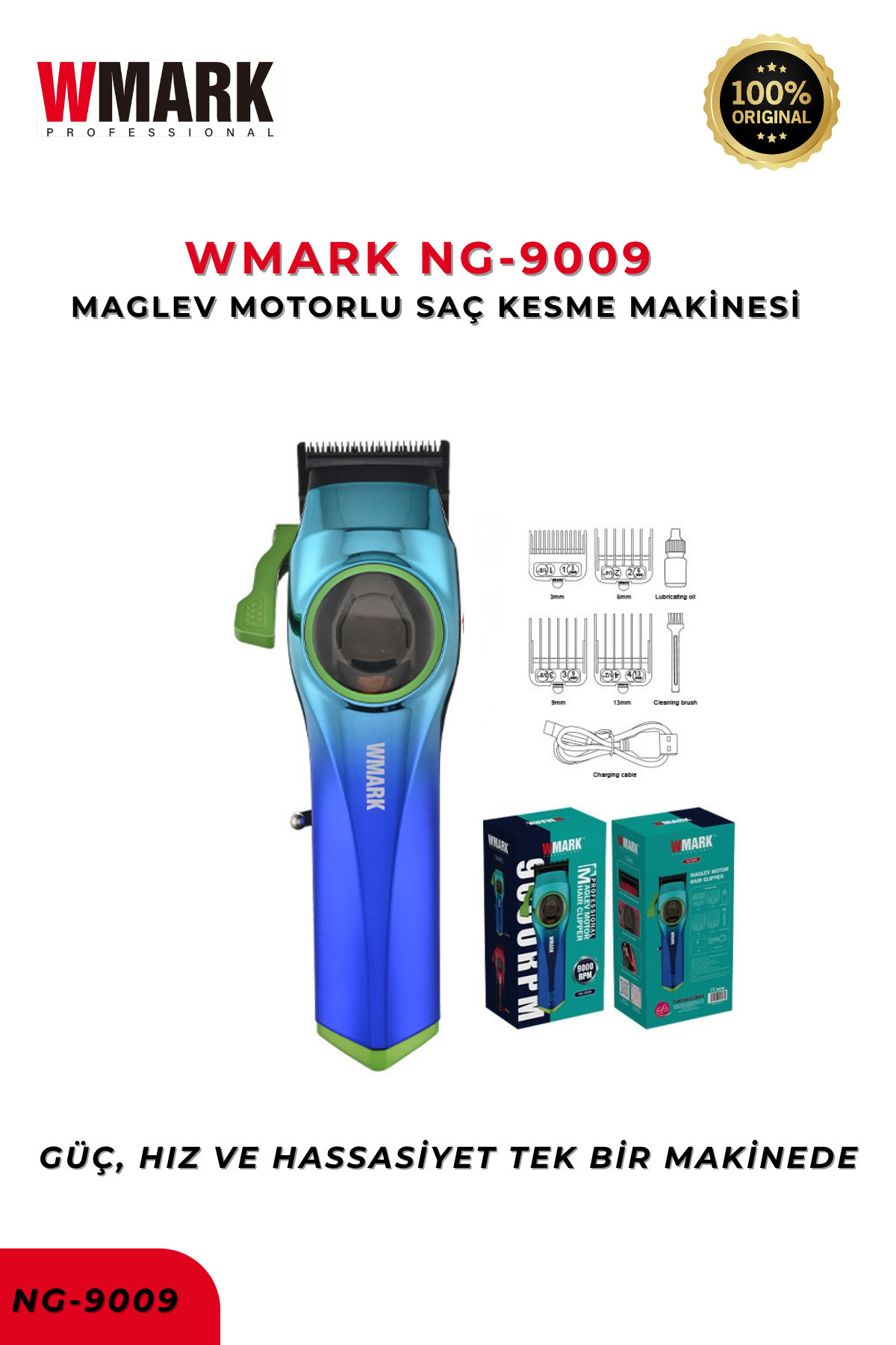 Wmark NG-9009 Mavi Maglev Motorlu Saç Kesme Makinesi Güç, Hız ve