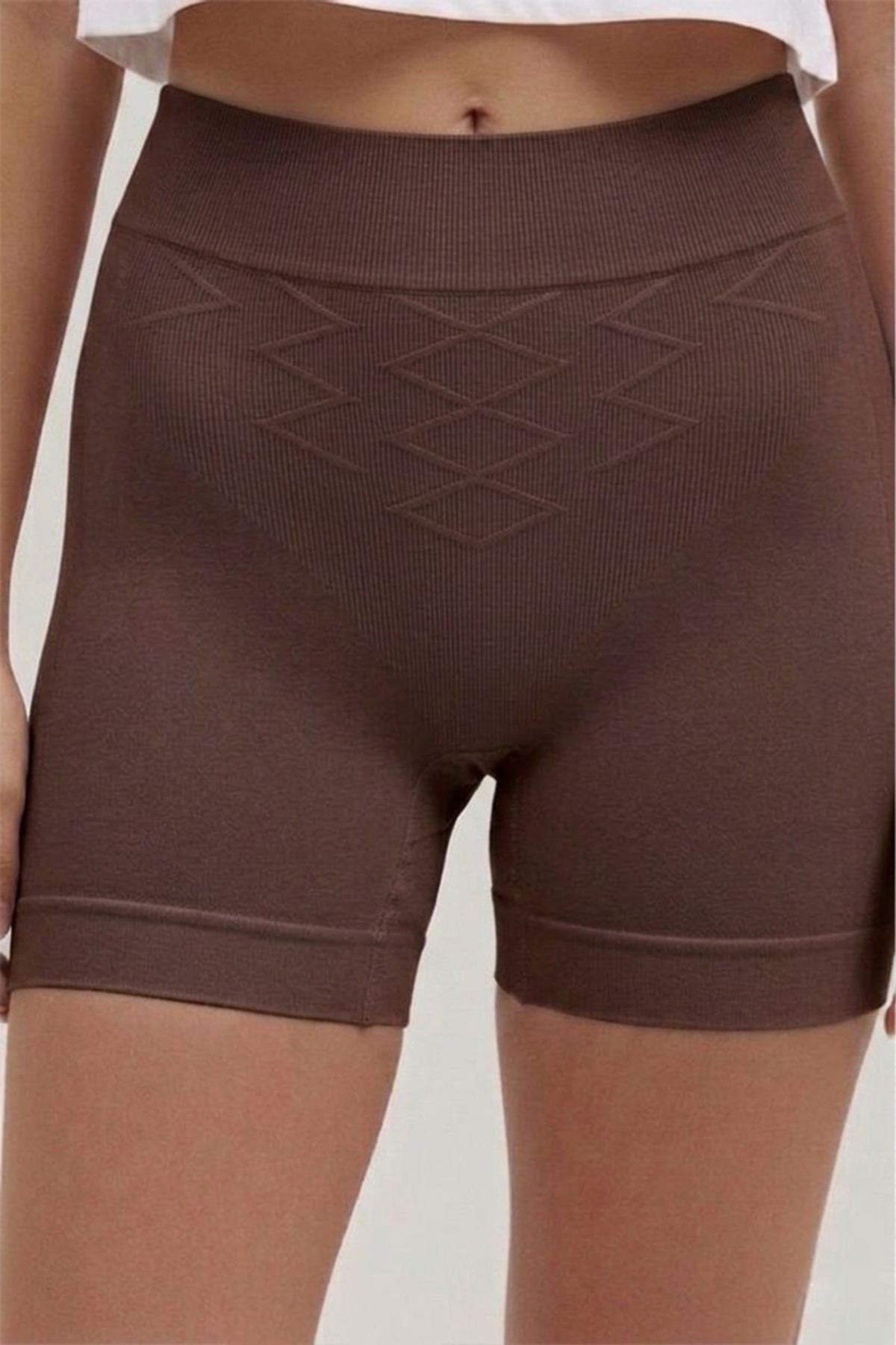 FİT WOMEN Push Up Seamless Dikişsiz Popo Şekillendirici Kısa Paçalı Korse 2064 -Kahverengi