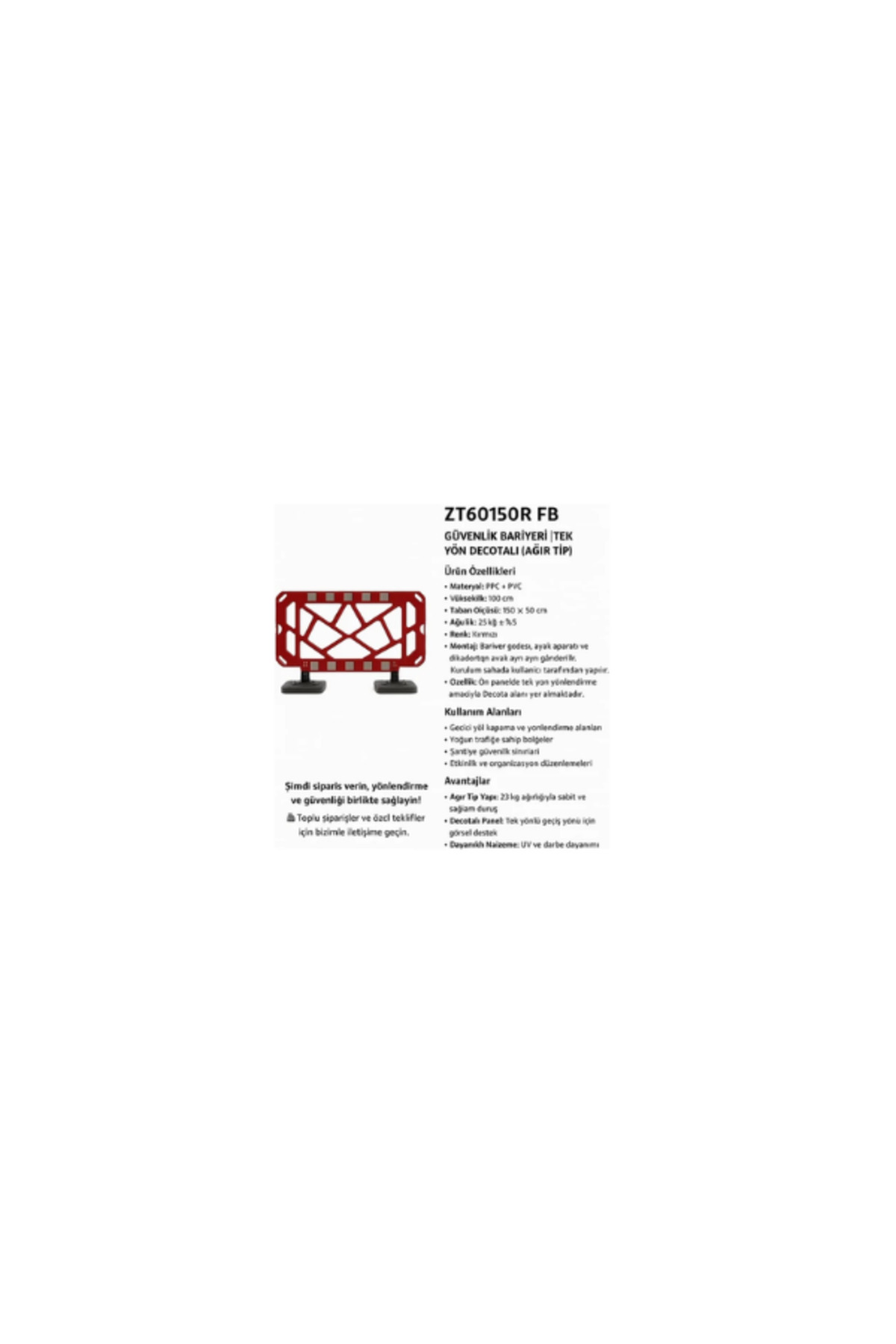 Güvenlik Bariyeri | Tek Yön Decotalı (Ağır Tip) 150X50 cm