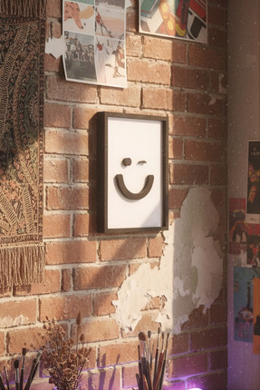 TUTACENTER Minimal Göz Kırpan Surat Tablo 12x15 cm | Dekoratif Emoji Duvar Sü...