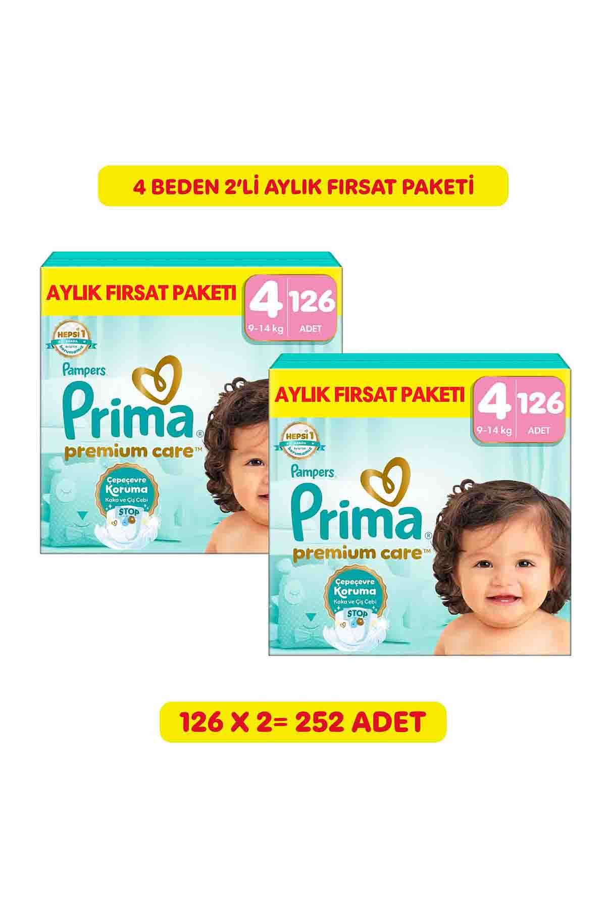 Prima Bebek Bezi Premium Care 4 Numara 126 Adet Aylık Fırsat Paketi x2