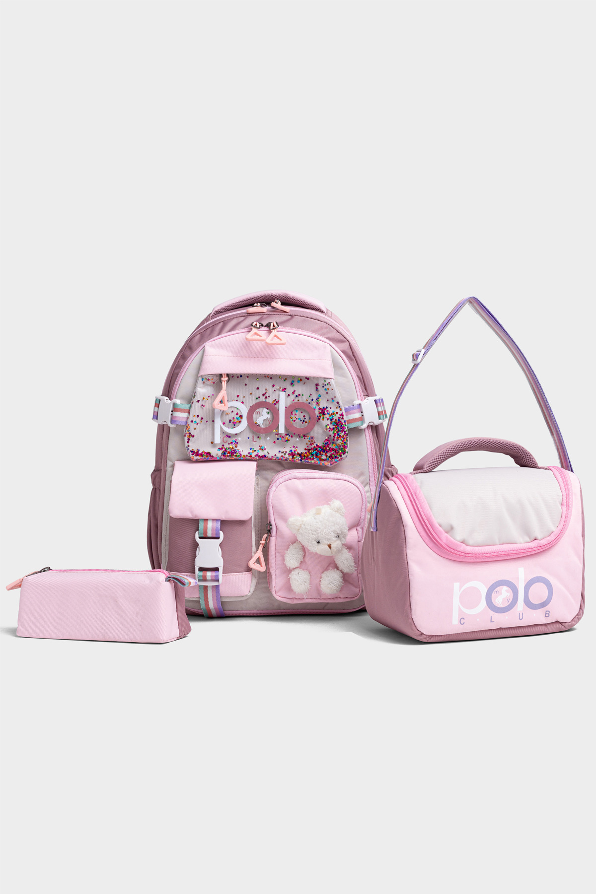 Mypolo Starlet 3-Piece School Set - Backpack, Thermal Lunch Bag, Pencil Case, Korean Style, Plush Toy