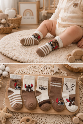 Pico Baby Organik Pamuk Premium 5'li Bebek & Çocuk Renkli Desenli Soket Çorap...