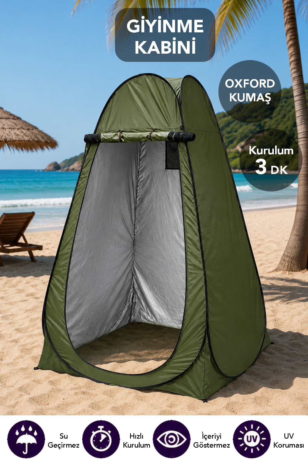 Beach Dressing Tent - Single Camping Shower WC Cabin Green 115x115x190cm