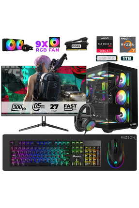 Xaser Star X590 Ryzen 7 7800X3D 32GB Ram 1TB M.2 NVMe SSD 16GB RX9060XT 27" 3...