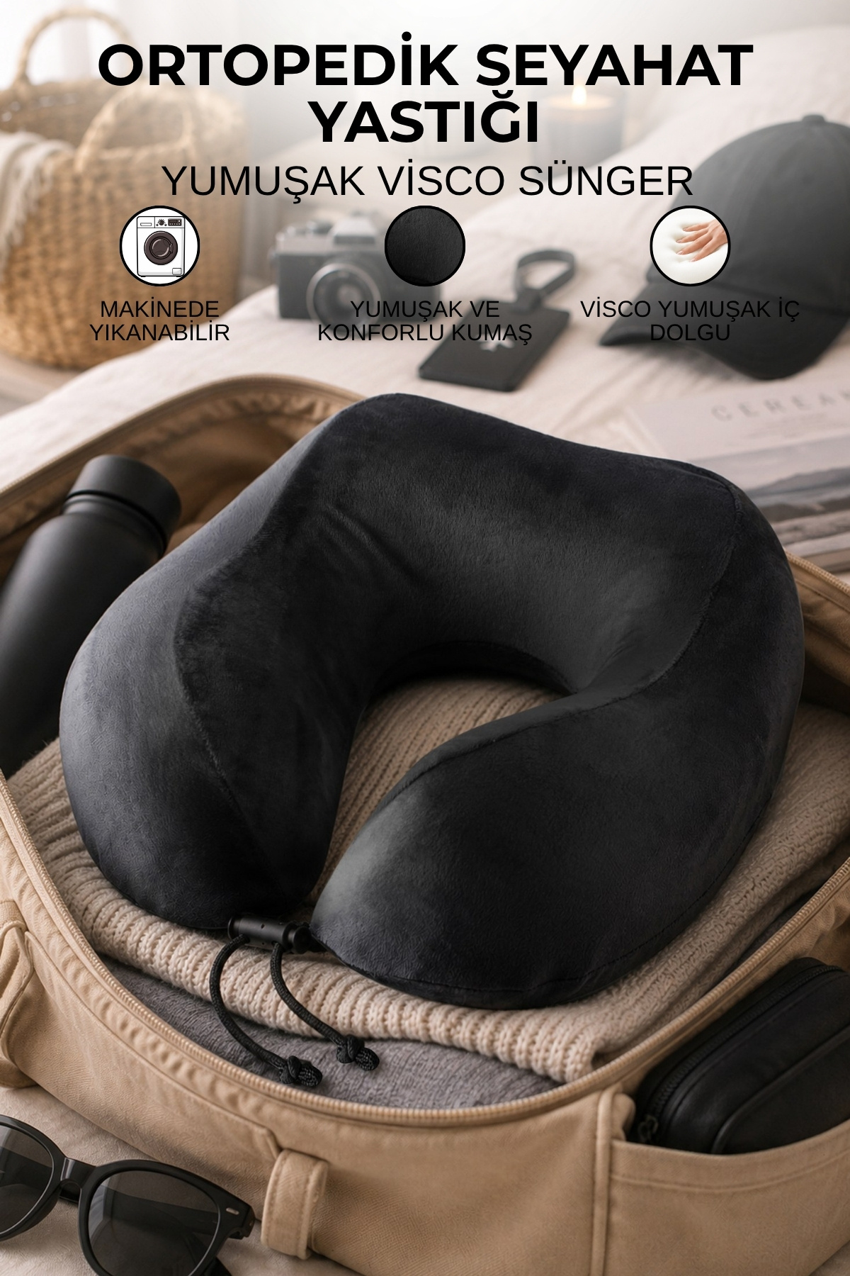 Orthopedic Visco Travel Neck Pillow U-Shaped Pillow with Removable Sheath