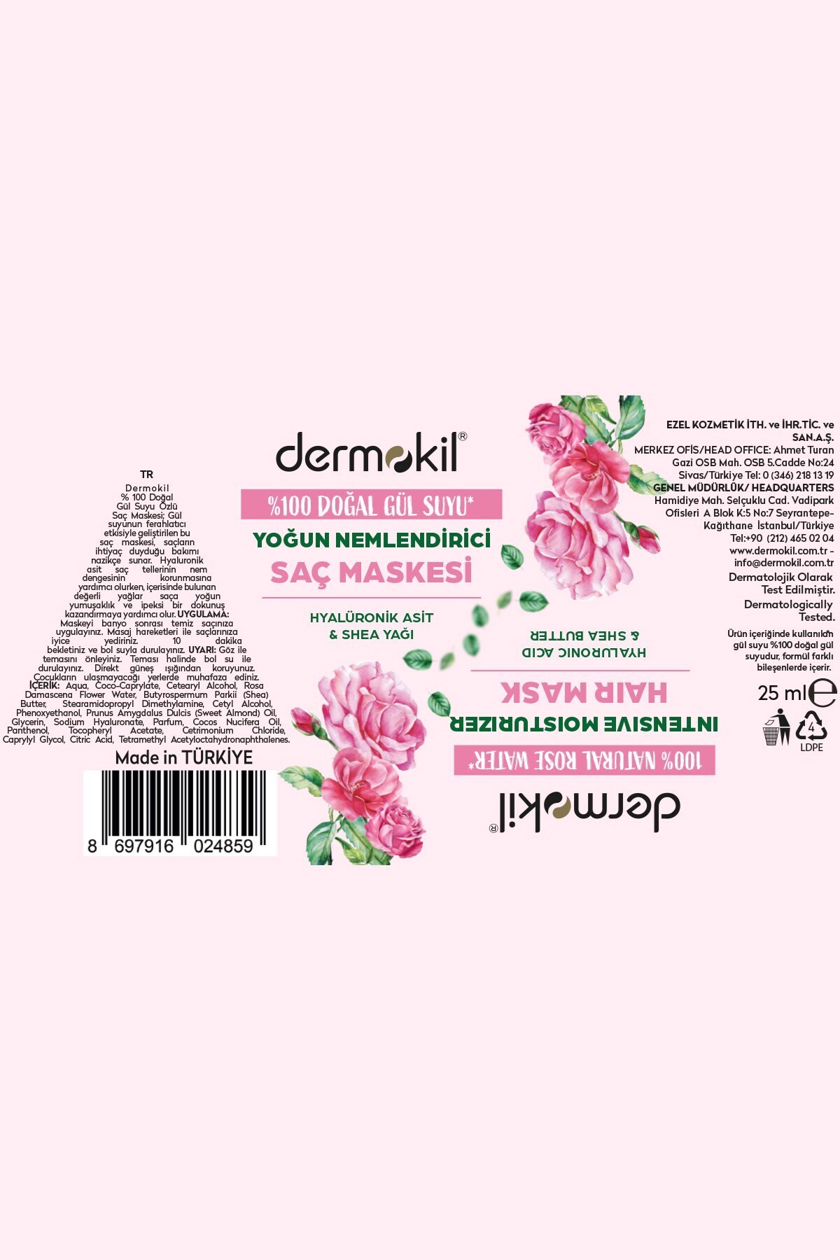 %100 Doğal Gül Suyu Yoğun Nemlendirici Saç Maskesi 25 ml x 10 Adet — 8697916027164 — تصویر 6 از 6