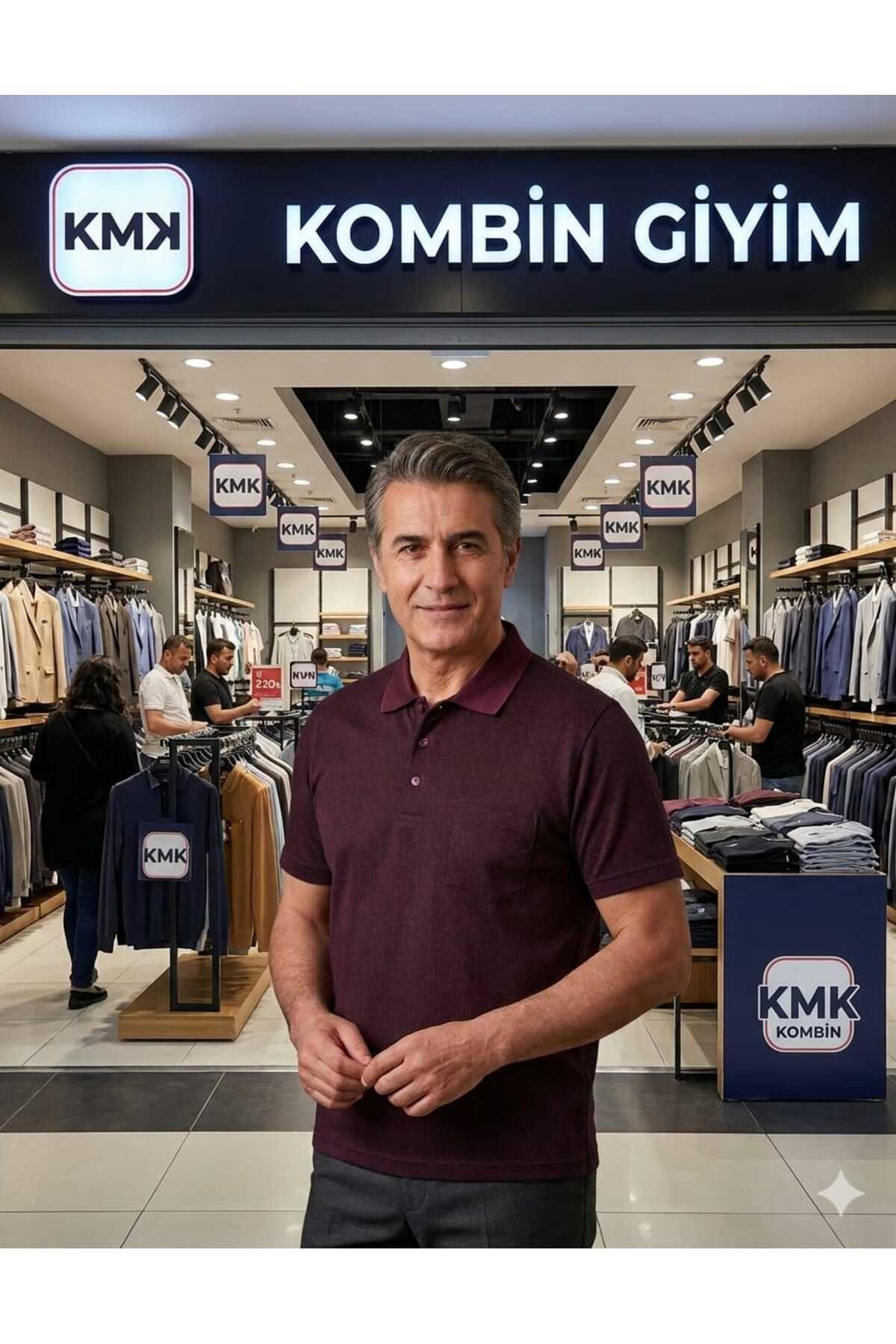 KMKkombin Baba Klasik Kesim Cepli Büyük Beden Polo Yaka Rahat Kesim Düğmeli Erkek Tişört görsel 6