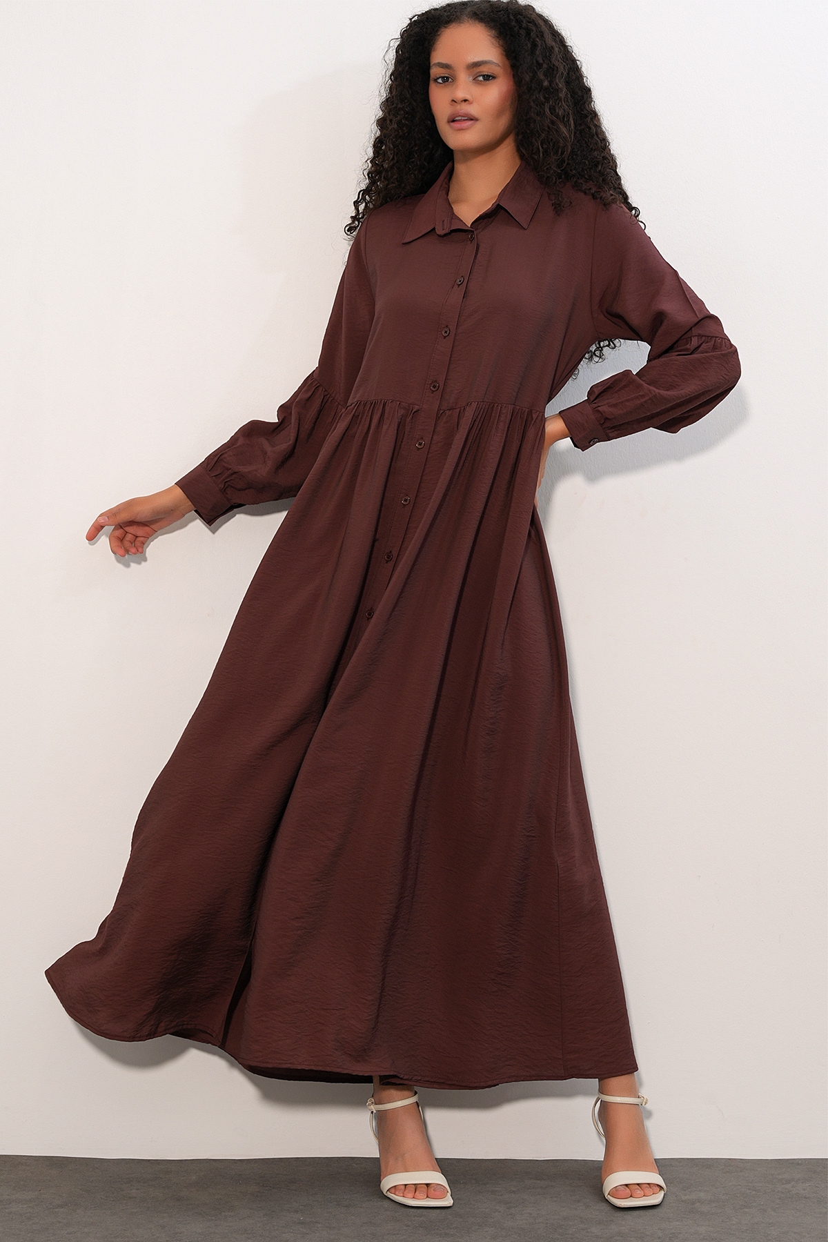 Bigdart Women's Buttoned Long Hijab Dress 2591 - Brown