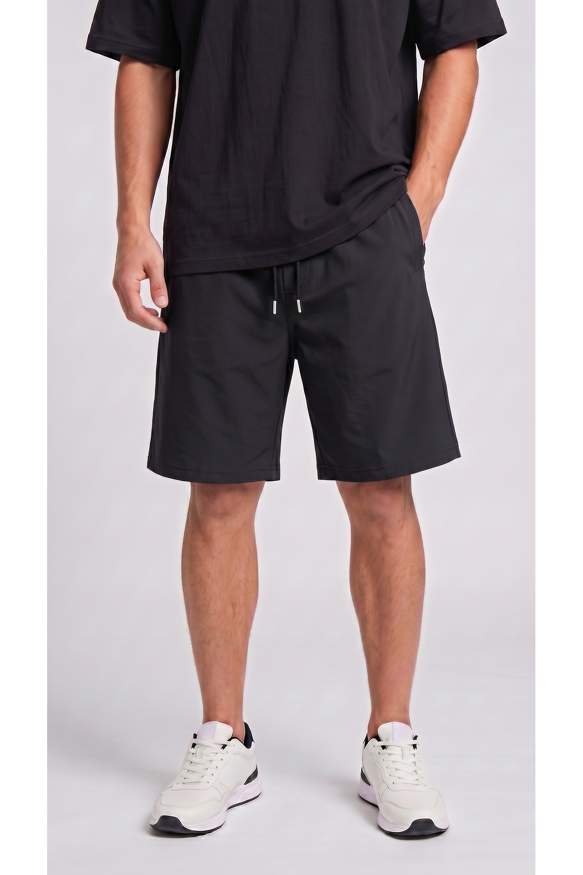 zazzia Black Parachute Fabric (Woven) Shorts with Back Pockets and Zipper Bermuda