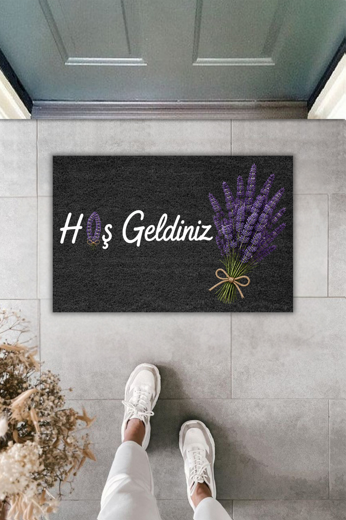 Welcome Door Mat with Lavender Pattern – Modern Digital Printed Mat 70x45cm