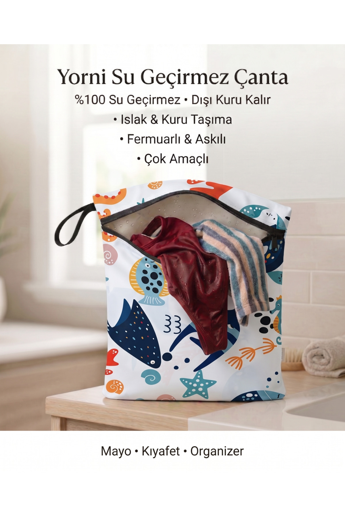 Ocean, 30x35cm Liquid Proof, Wet Dry Multipurpose Bag, Zippered, Machine Washable