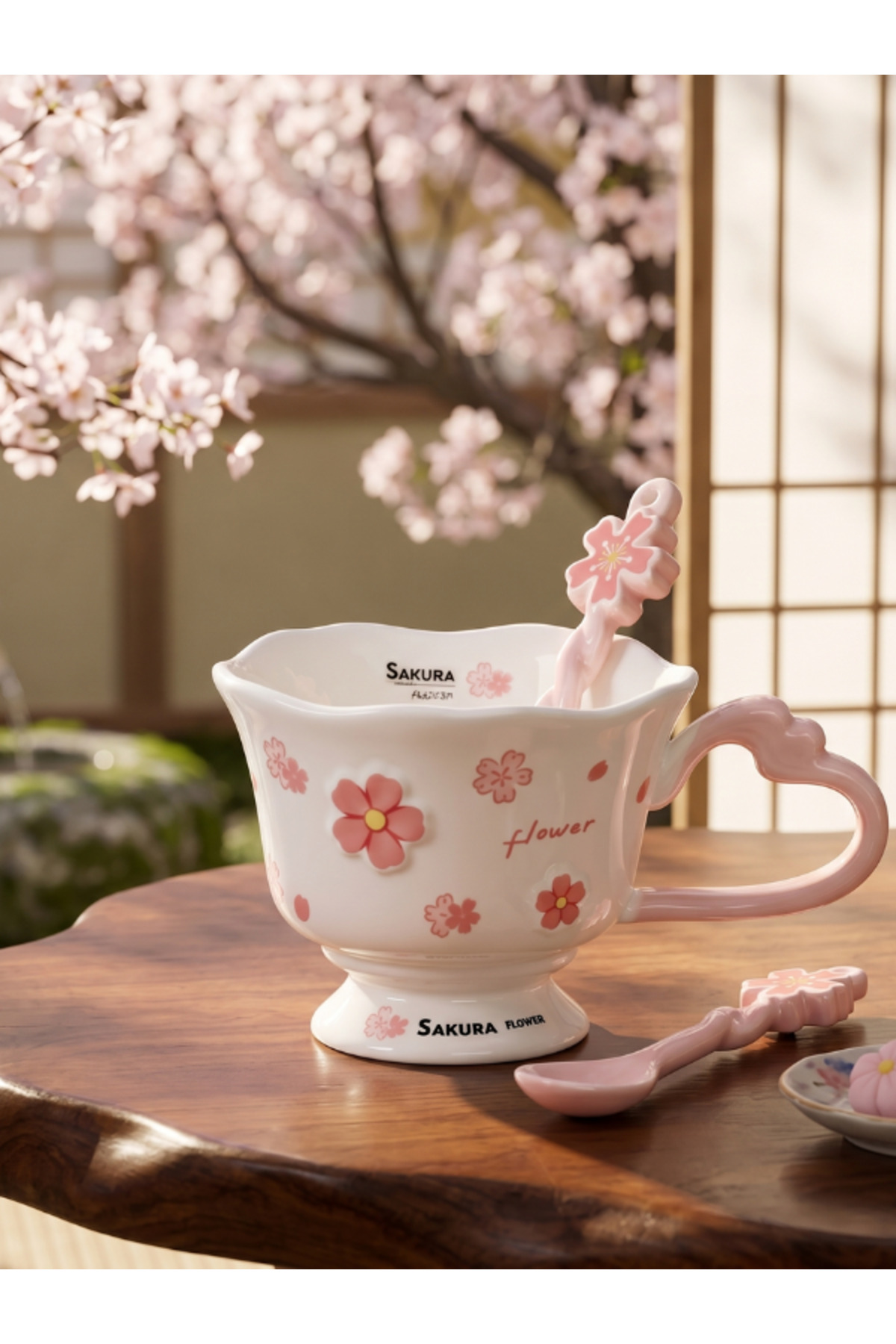 Sakura Flower Designed Spoonful Ceramic Mug in Special Box 1972